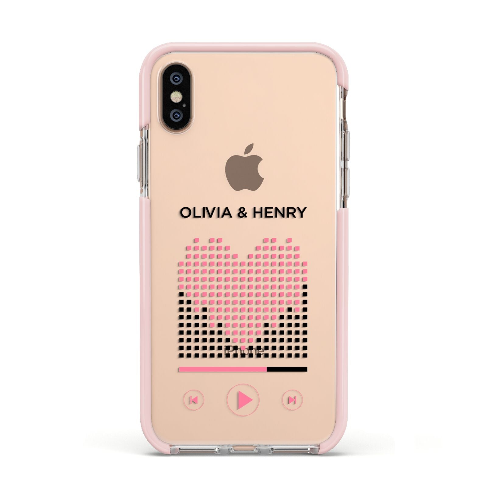 Custom Couples Music Apple iPhone Xs Impact Case Pink Edge on Gold Phone