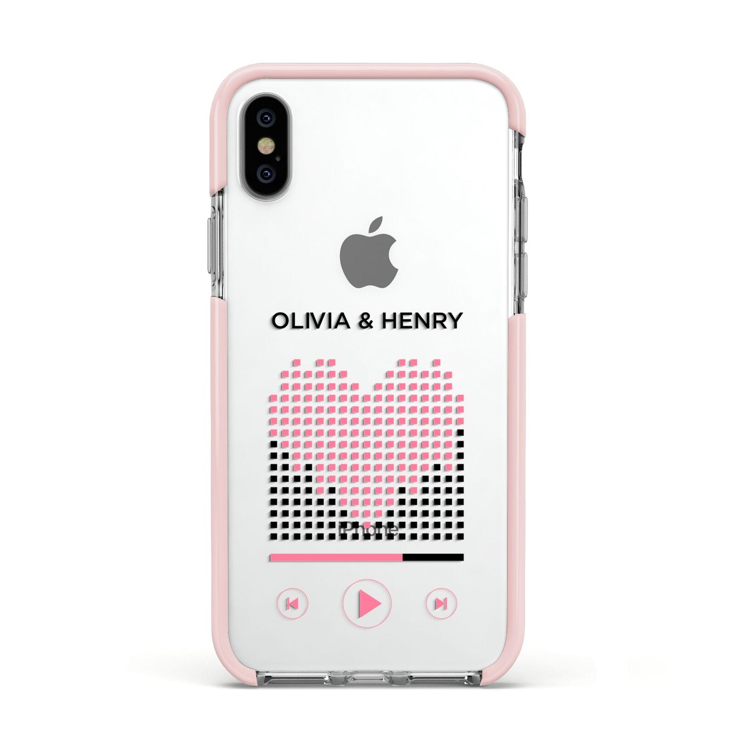 Custom Couples Music Apple iPhone Xs Impact Case Pink Edge on Silver Phone