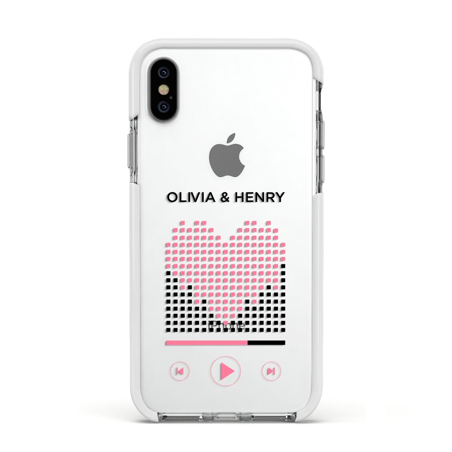 Custom Couples Music Apple iPhone Xs Impact Case White Edge on Silver Phone