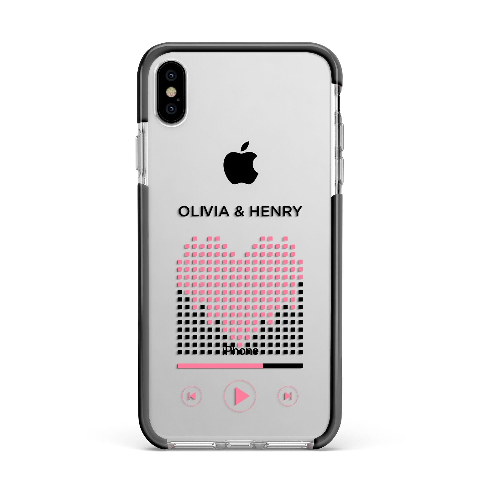 Custom Couples Music Apple iPhone Xs Max Impact Case Black Edge on Silver Phone