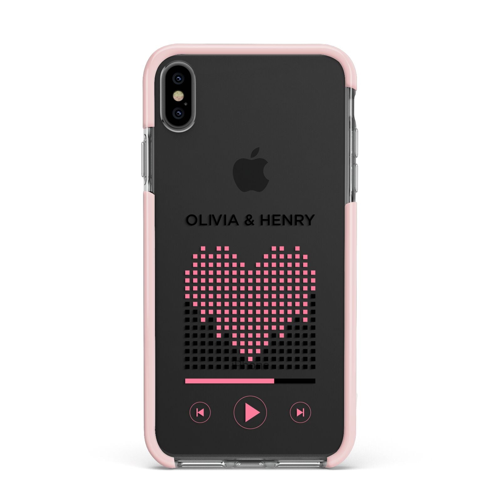 Custom Couples Music Apple iPhone Xs Max Impact Case Pink Edge on Black Phone