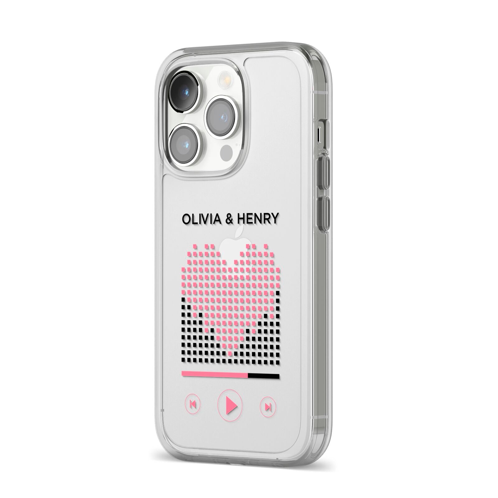 Custom Couples Music iPhone 14 Pro Clear Tough Case Silver Angled Image