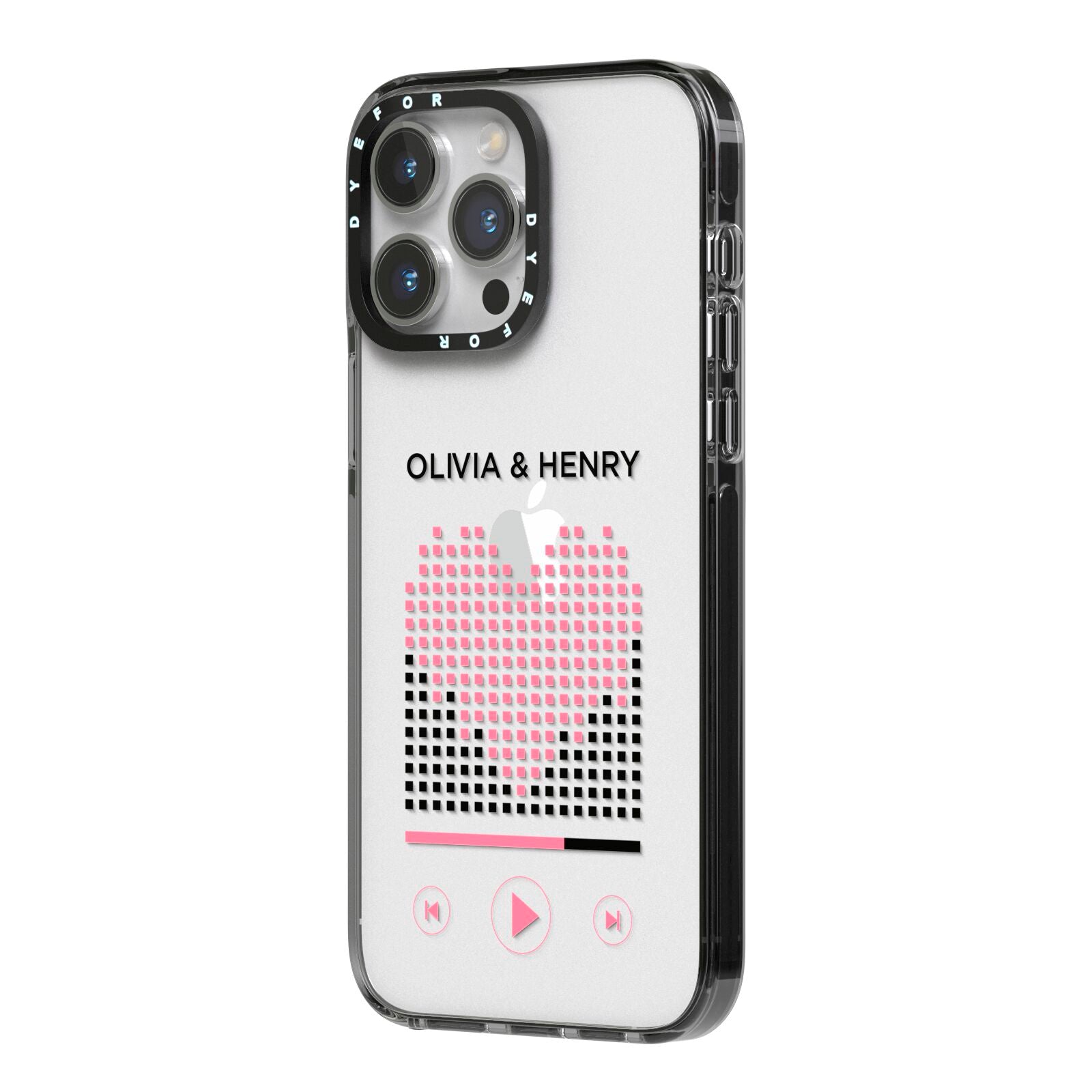 Custom Couples Music iPhone 14 Pro Max Black Impact Case Side Angle on Silver phone