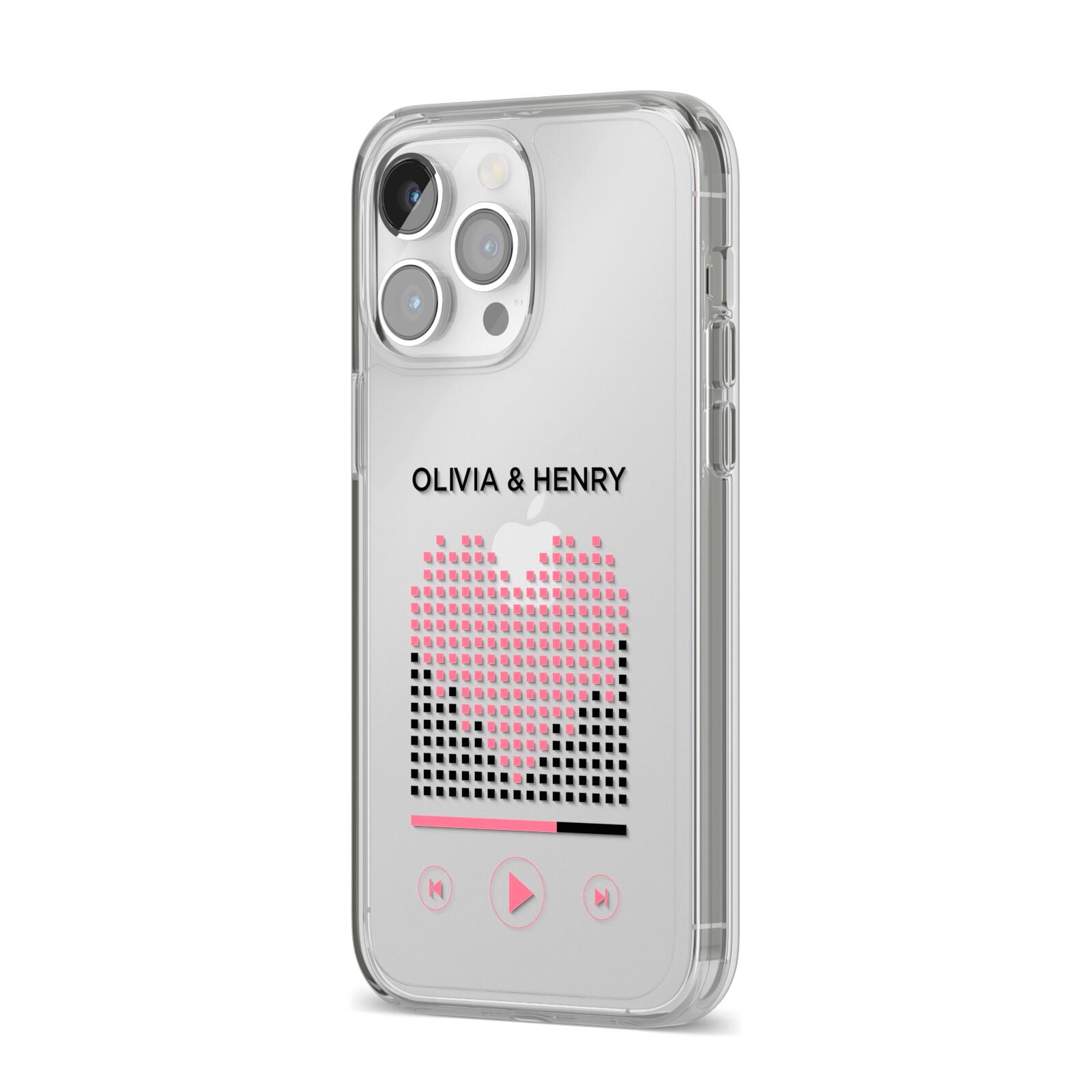 Custom Couples Music iPhone 14 Pro Max Clear Tough Case Silver Angled Image