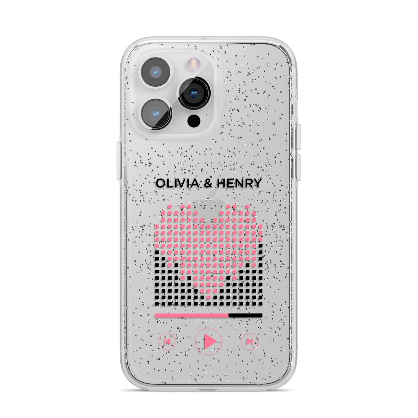 Custom Couples Music iPhone 14 Pro Max Glitter Tough Case Silver