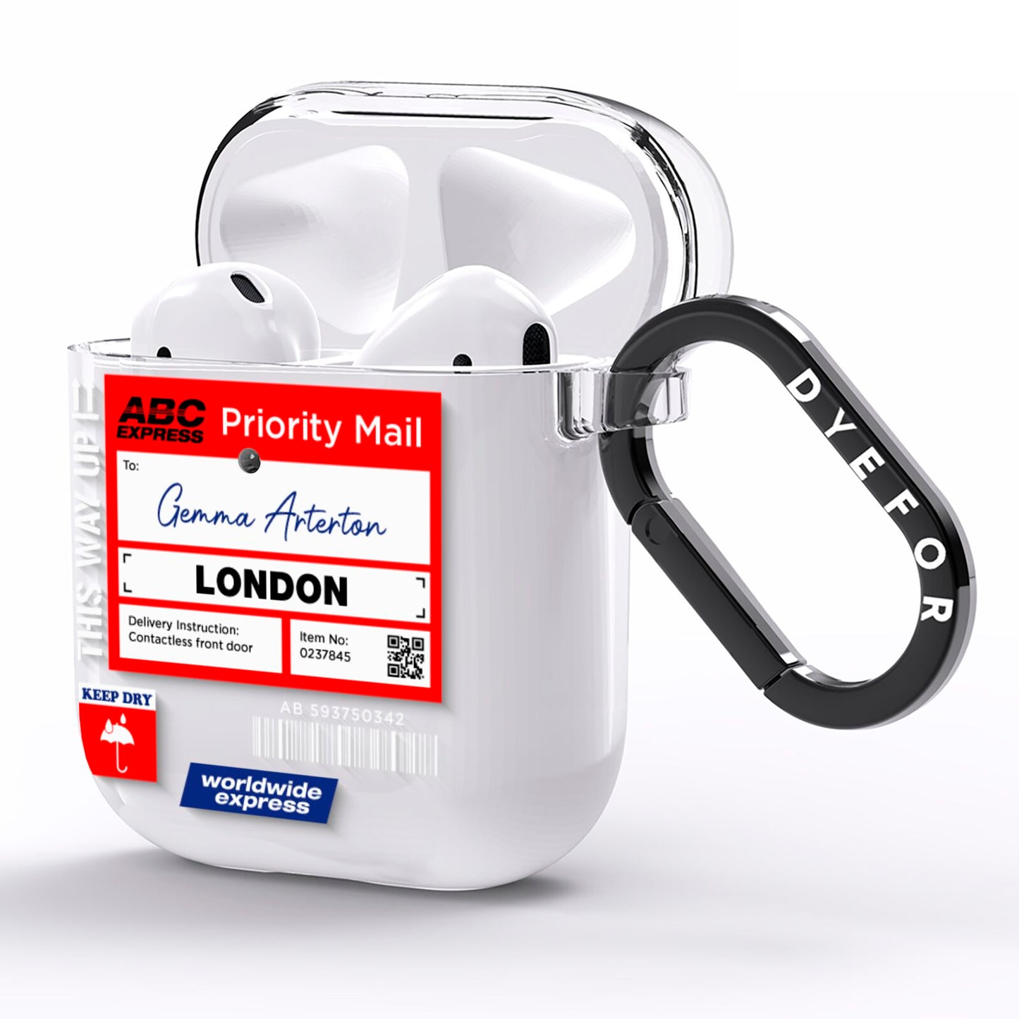 Custom Courier Label with Name AirPods Clear Case Side Image