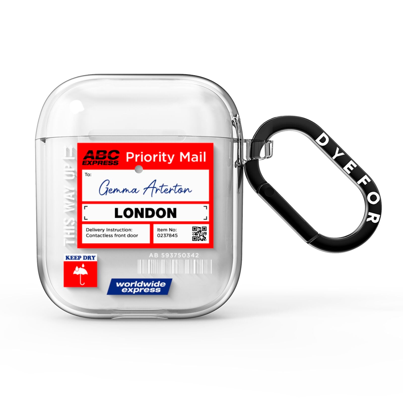 Custom Courier Label with Name AirPods Clear Case