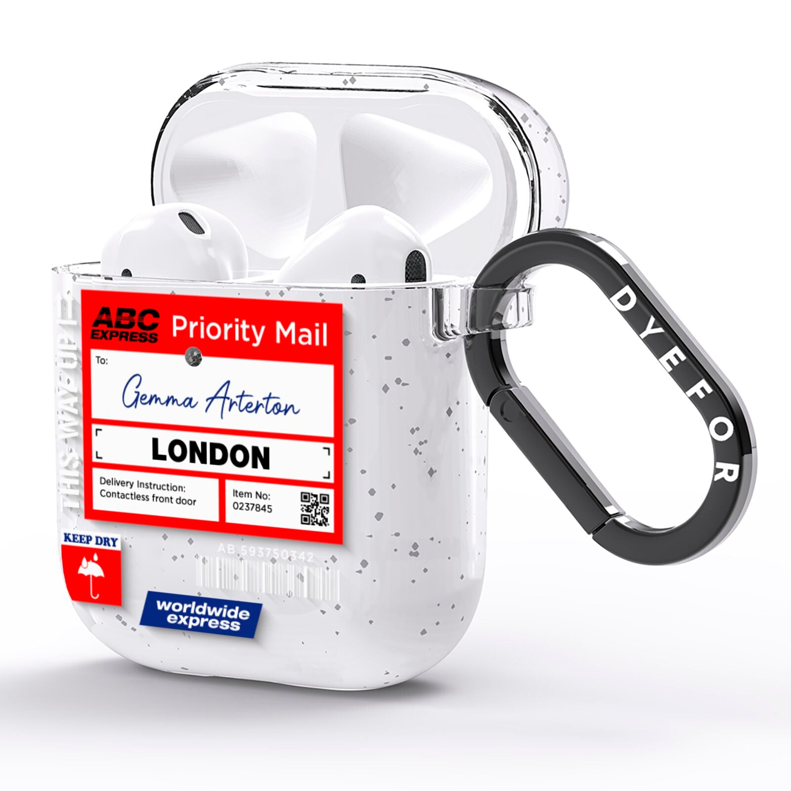 Custom Courier Label with Name AirPods Glitter Case Side Image