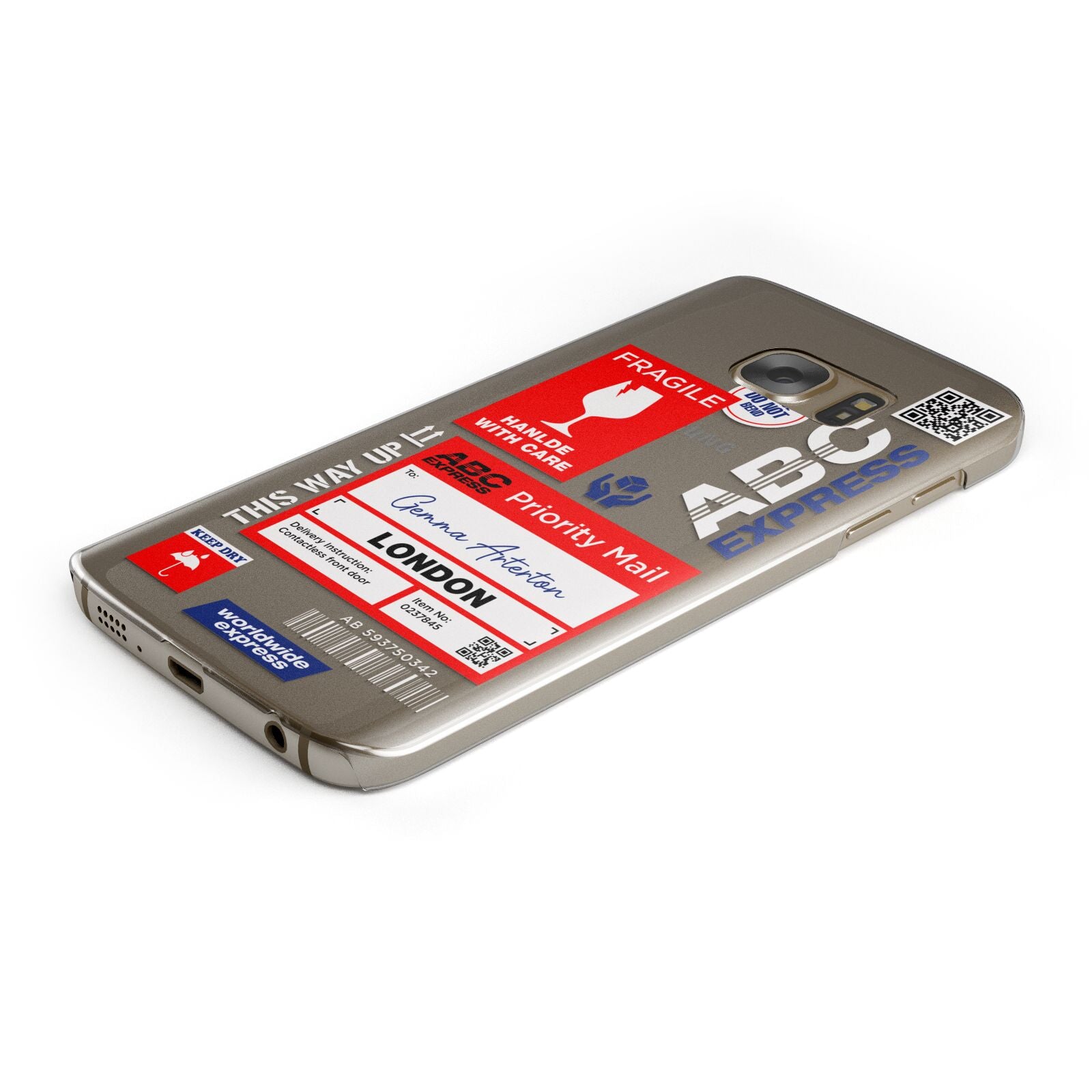 Custom Courier Label with Name Protective Samsung Galaxy Case Angled Image