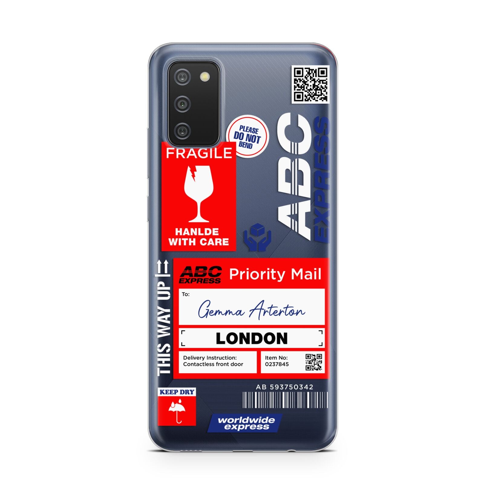 Custom Courier Label with Name Samsung A02s Case