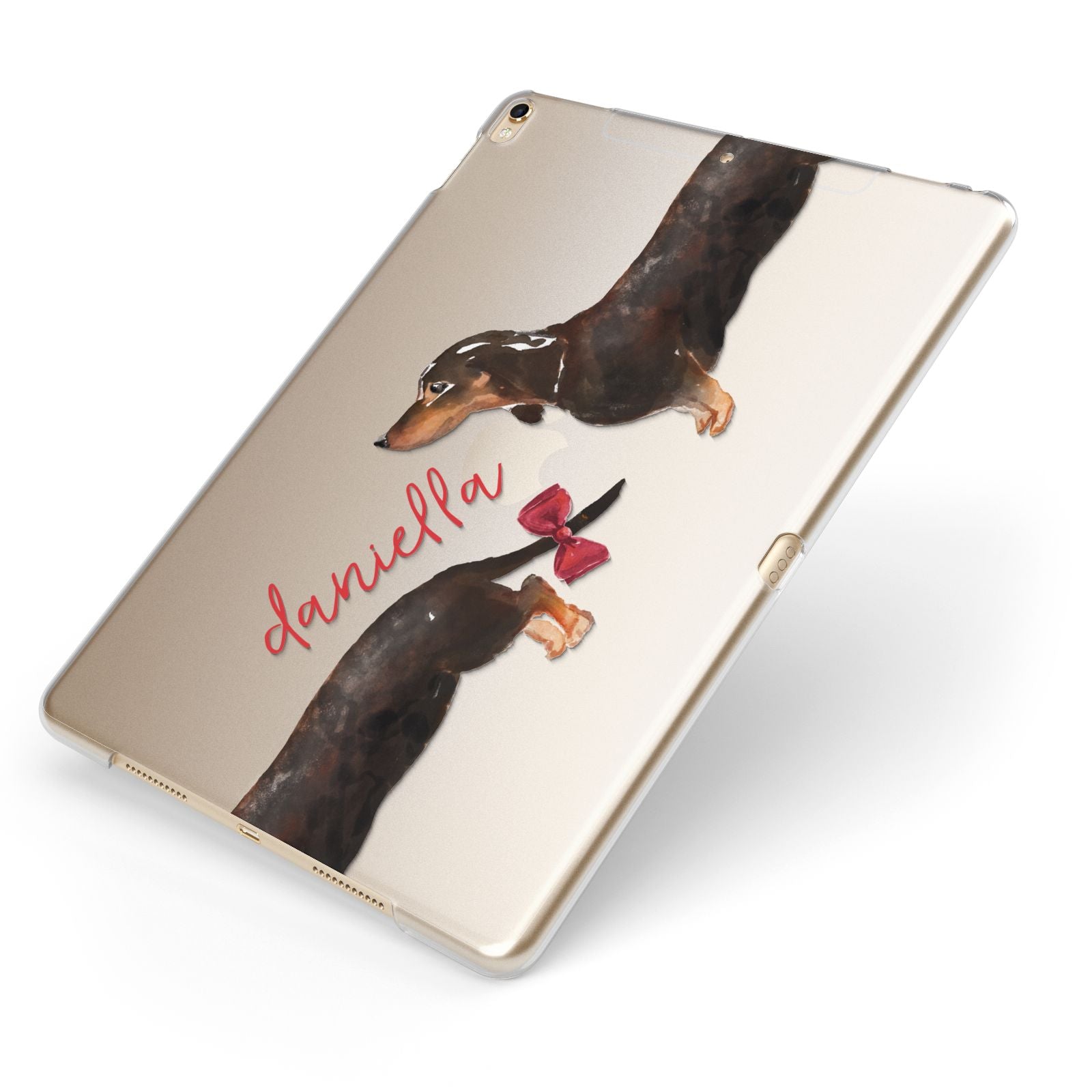 Custom Dachshund Apple iPad Case on Gold iPad Side View