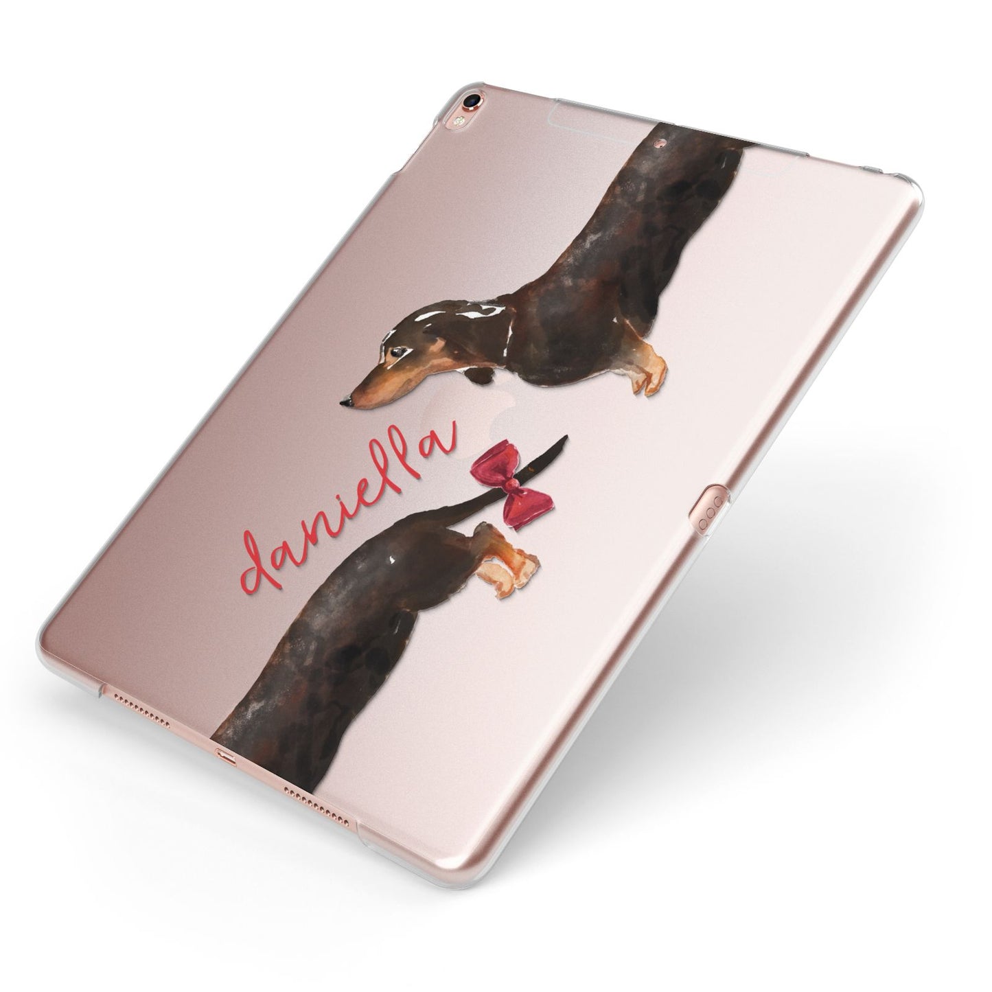 Custom Dachshund Apple iPad Case on Rose Gold iPad Side View