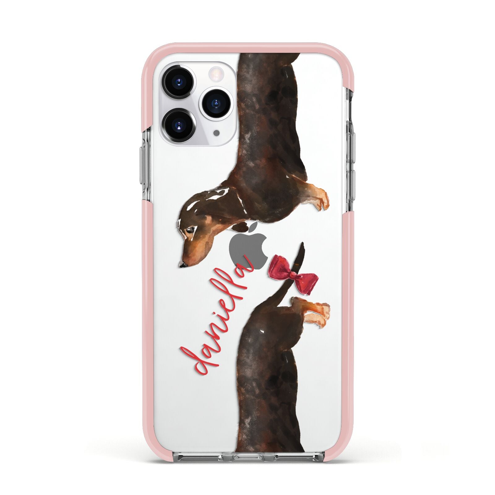 Custom Dachshund Apple iPhone 11 Pro in Silver with Pink Impact Case