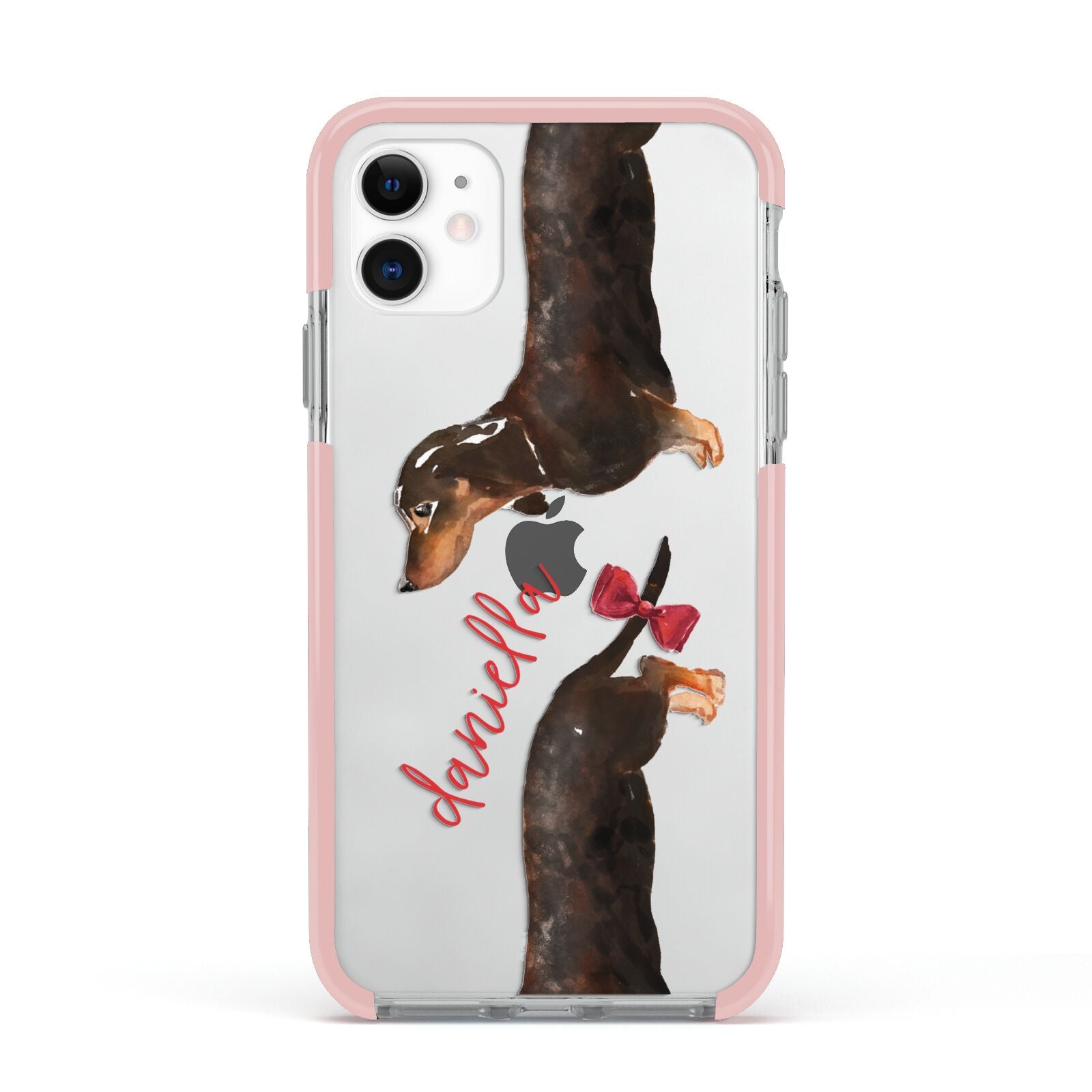 Custom Dachshund Apple iPhone 11 in White with Pink Impact Case