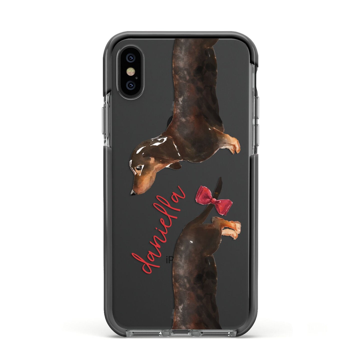 Custom Dachshund Apple iPhone Xs Impact Case Black Edge on Black Phone