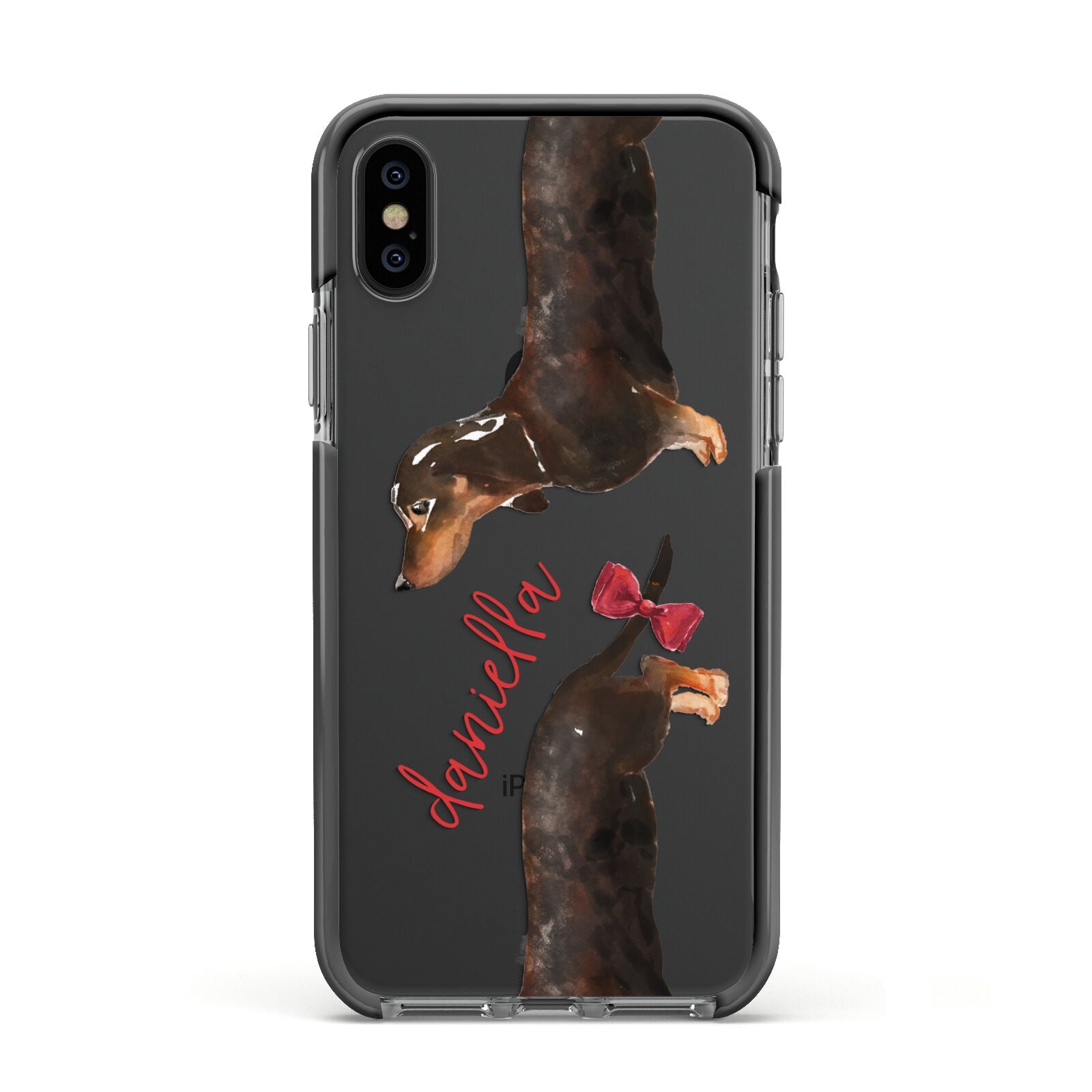 Custom Dachshund Apple iPhone Xs Impact Case Black Edge on Black Phone