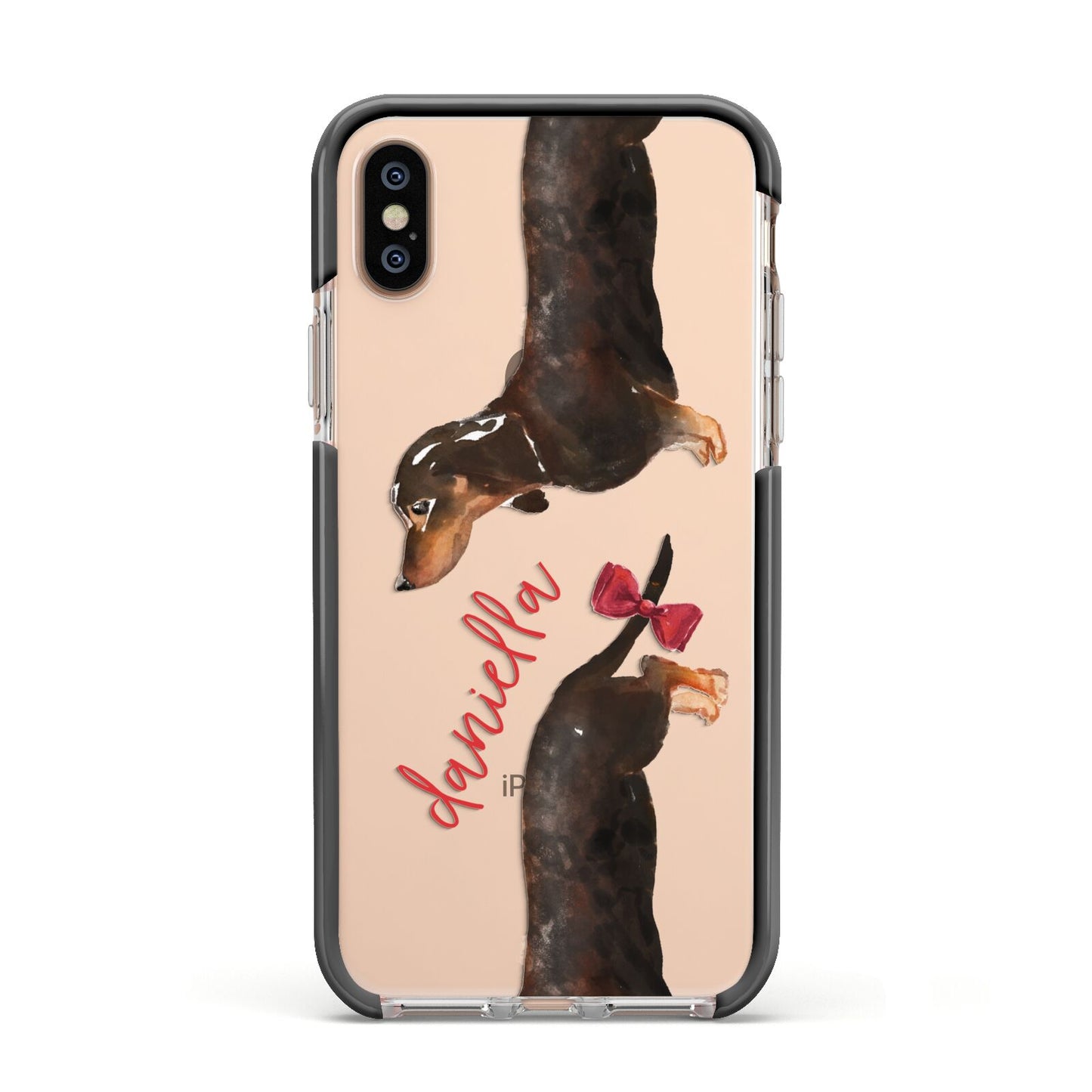 Custom Dachshund Apple iPhone Xs Impact Case Black Edge on Gold Phone