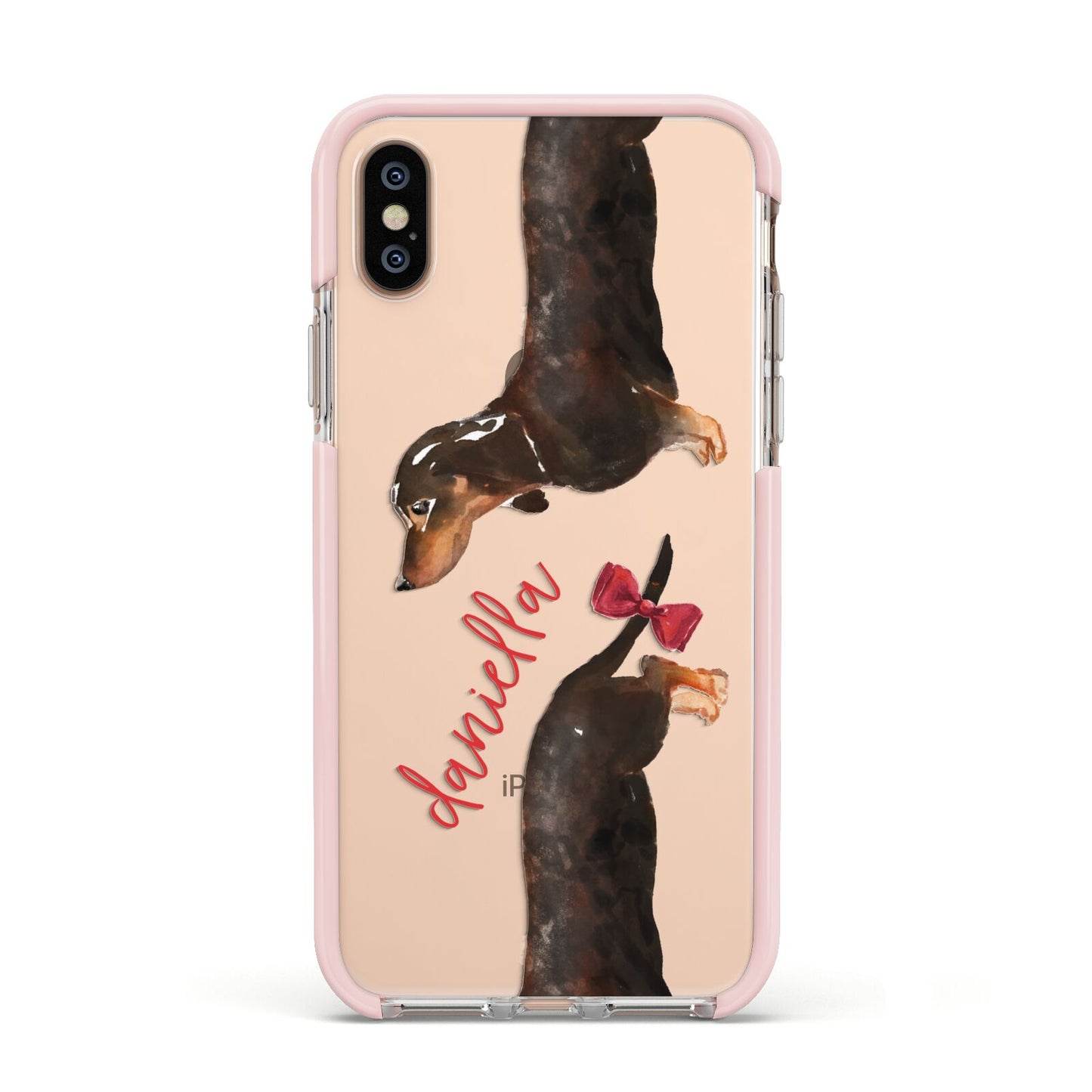 Custom Dachshund Apple iPhone Xs Impact Case Pink Edge on Gold Phone