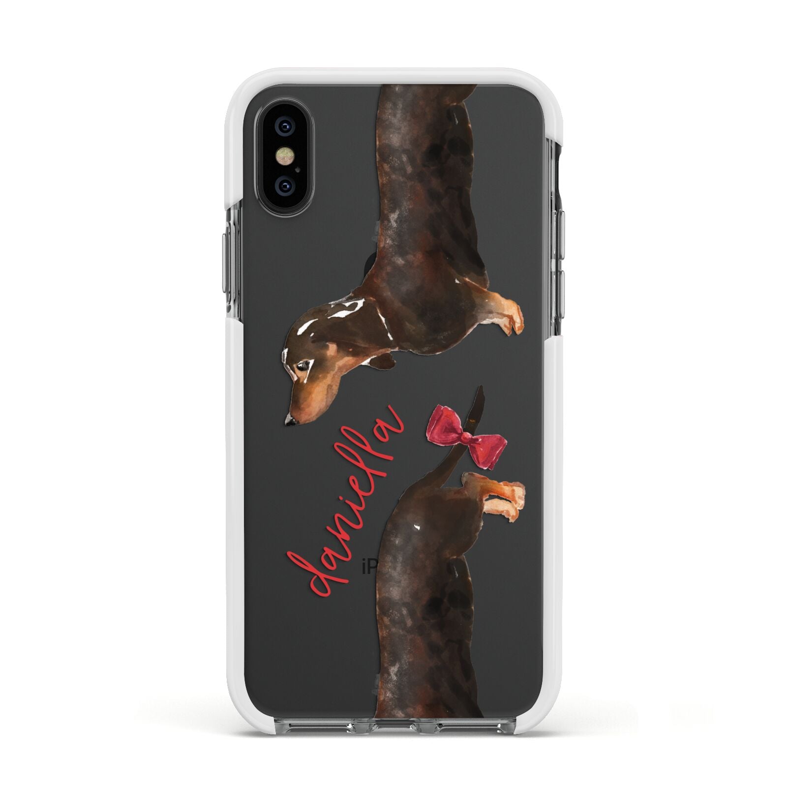 Custom Dachshund Apple iPhone Xs Impact Case White Edge on Black Phone