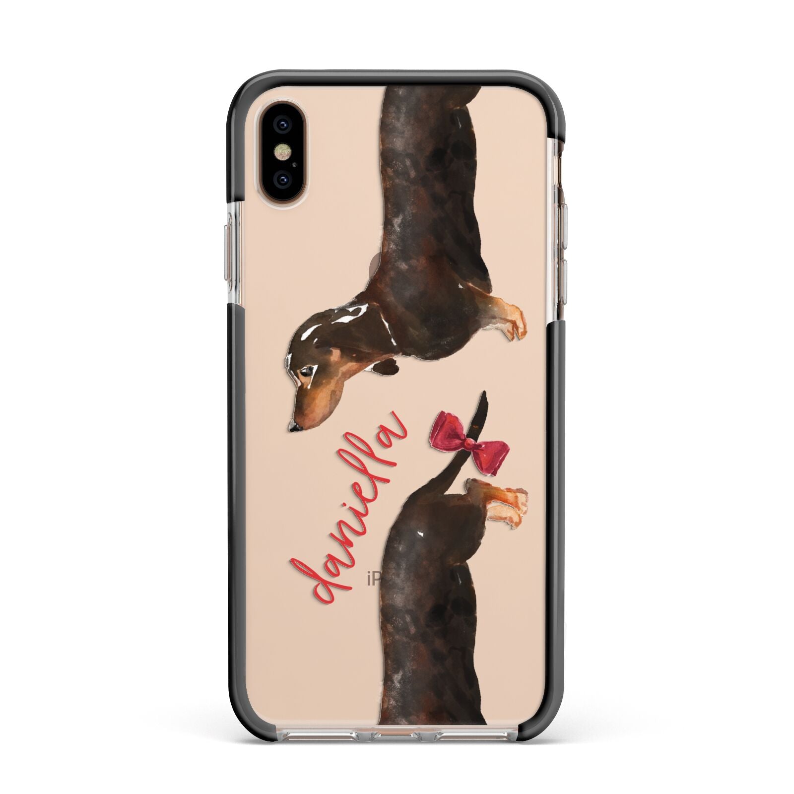 Custom Dachshund Apple iPhone Xs Max Impact Case Black Edge on Gold Phone