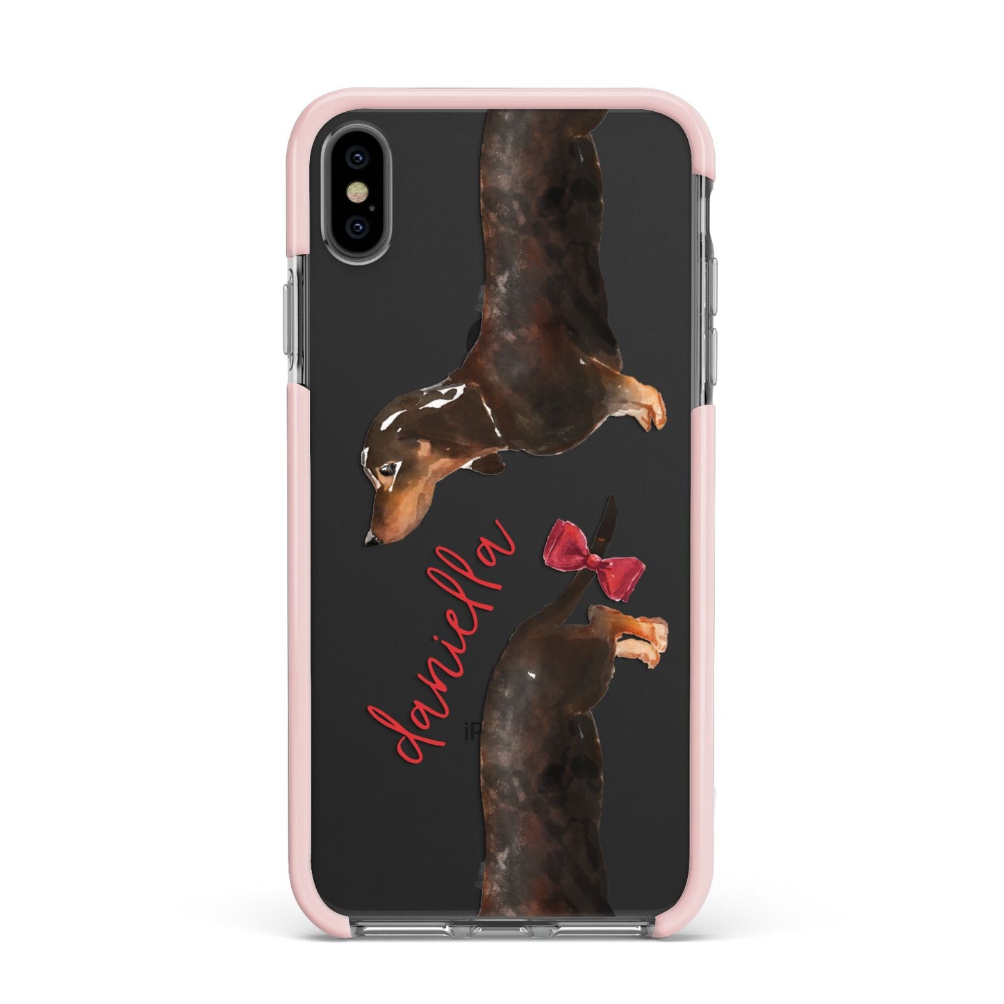 Custom Dachshund Apple iPhone Xs Max Impact Case Pink Edge on Black Phone