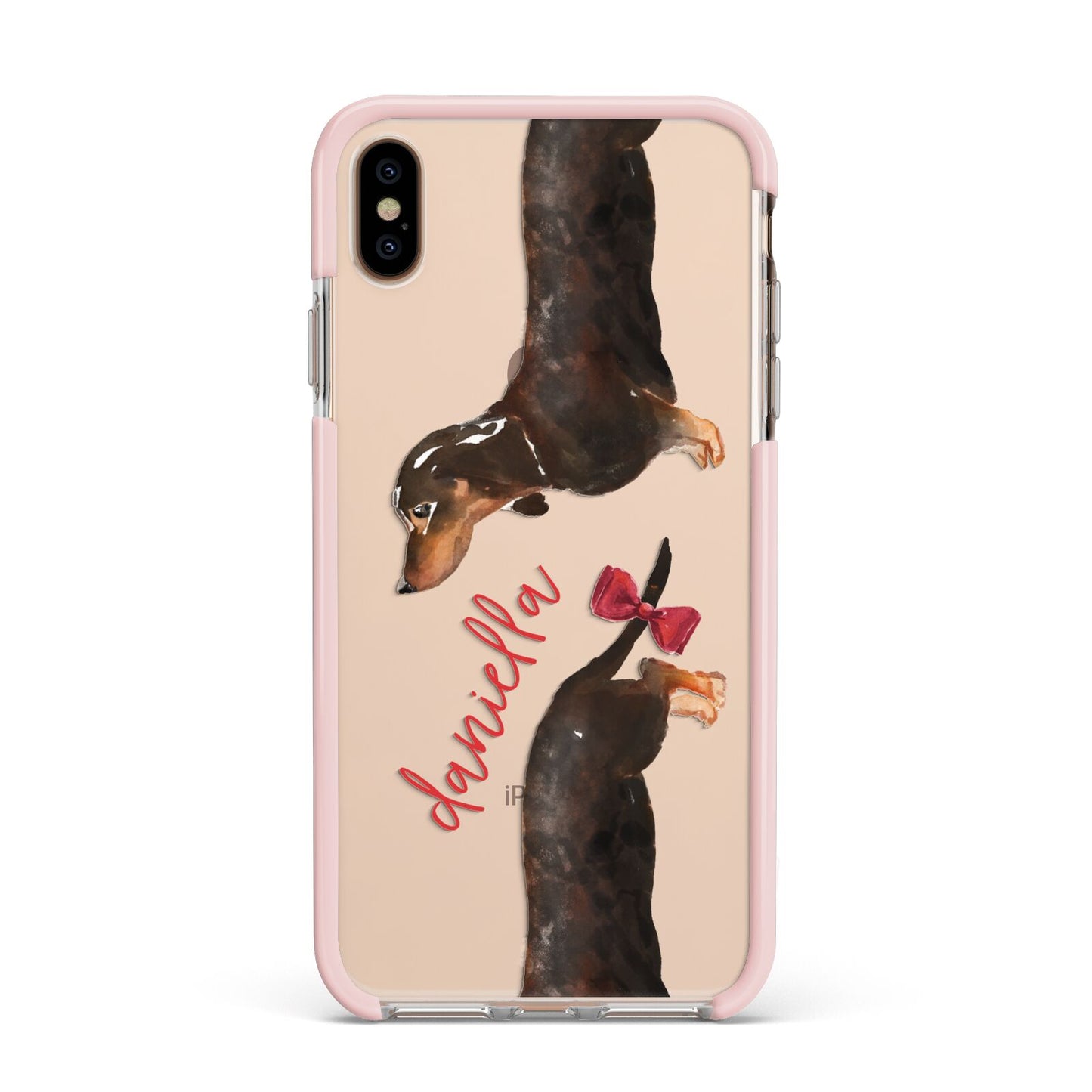 Custom Dachshund Apple iPhone Xs Max Impact Case Pink Edge on Gold Phone