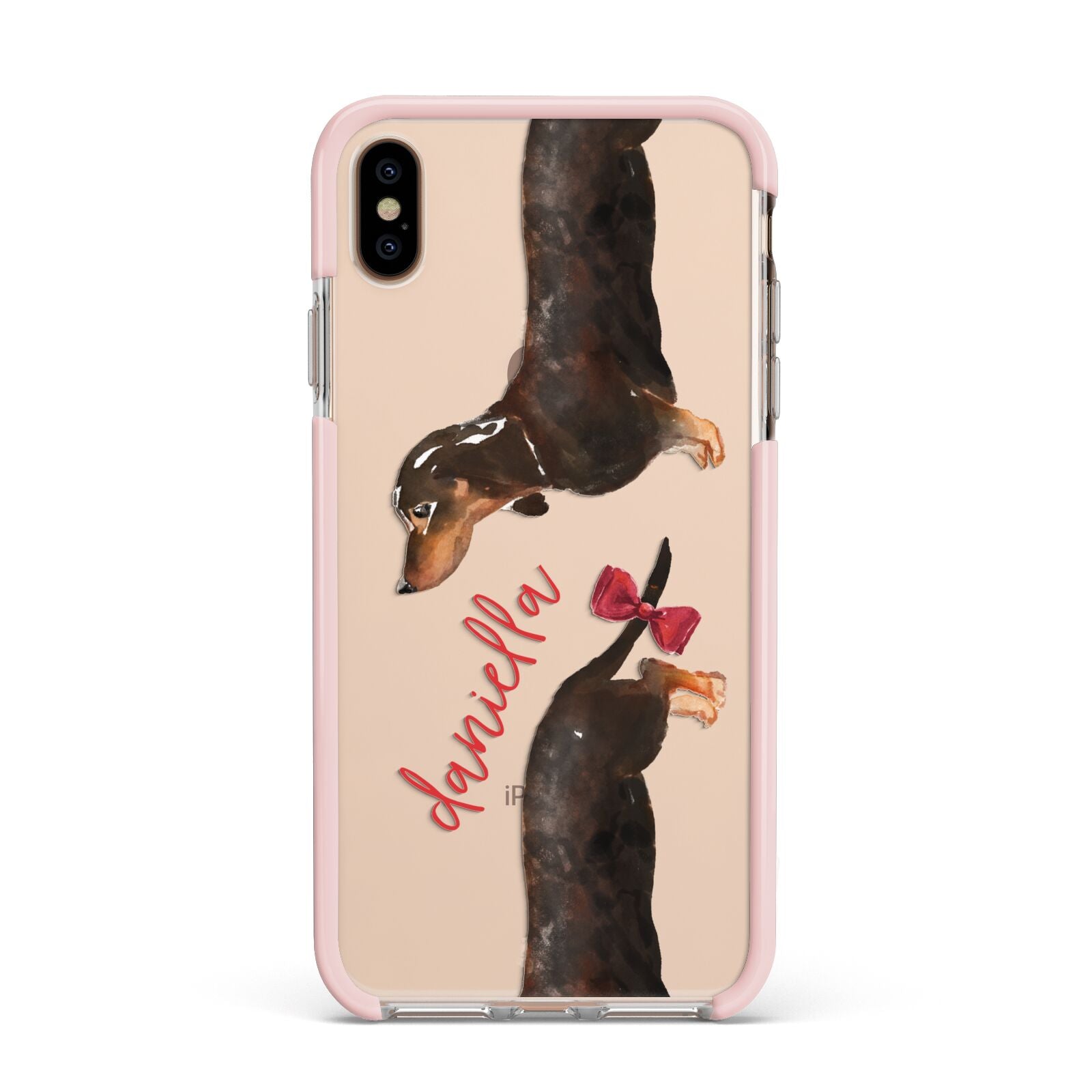 Custom Dachshund Apple iPhone Xs Max Impact Case Pink Edge on Gold Phone