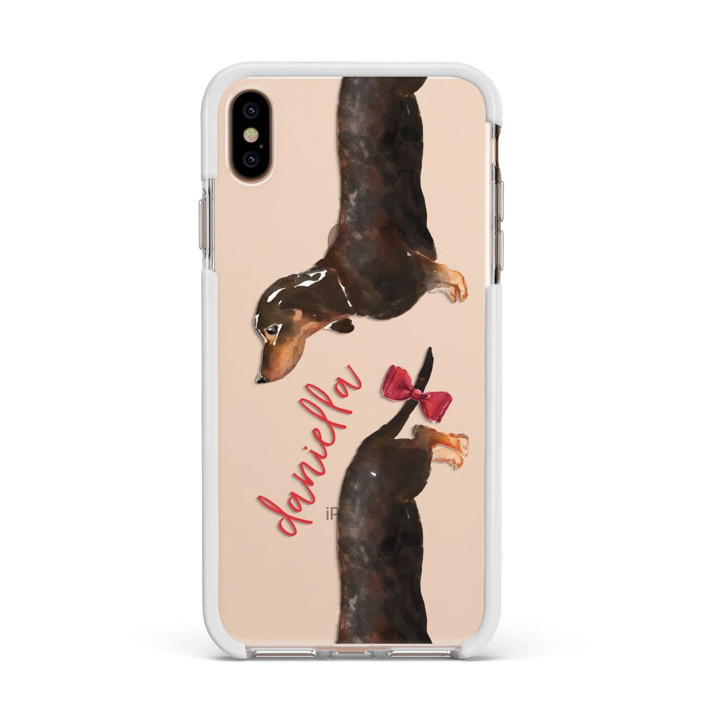 Custom Dachshund Apple iPhone Xs Max Impact Case White Edge on Gold Phone