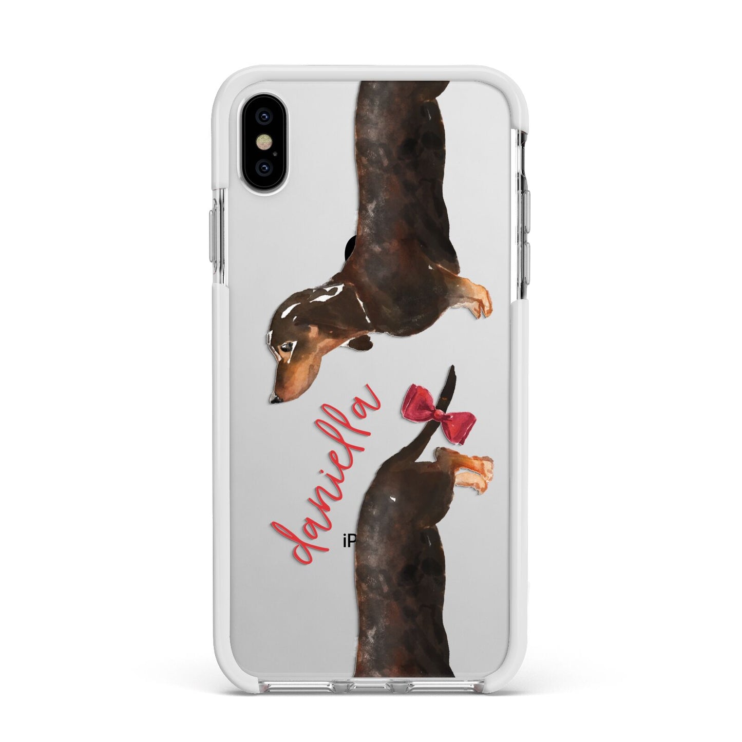 Custom Dachshund Apple iPhone Xs Max Impact Case White Edge on Silver Phone