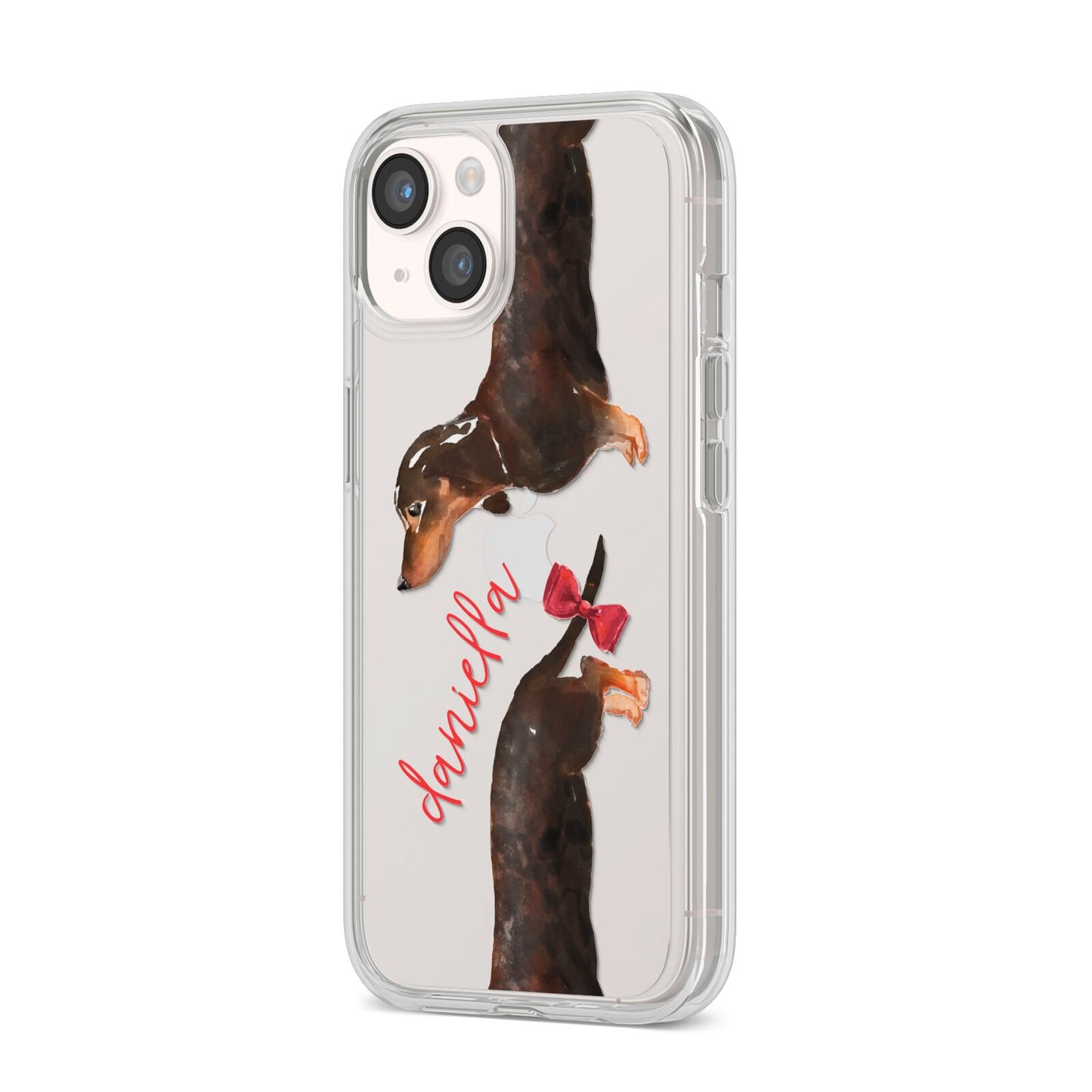 Custom Dachshund iPhone 14 Clear Tough Case Starlight Angled Image