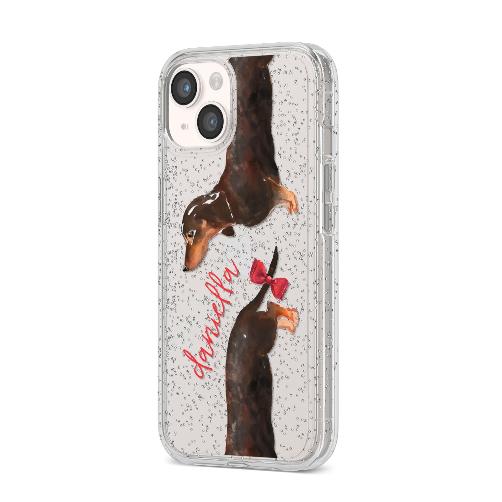 Custom Dachshund iPhone 14 Glitter Tough Case Starlight Angled Image