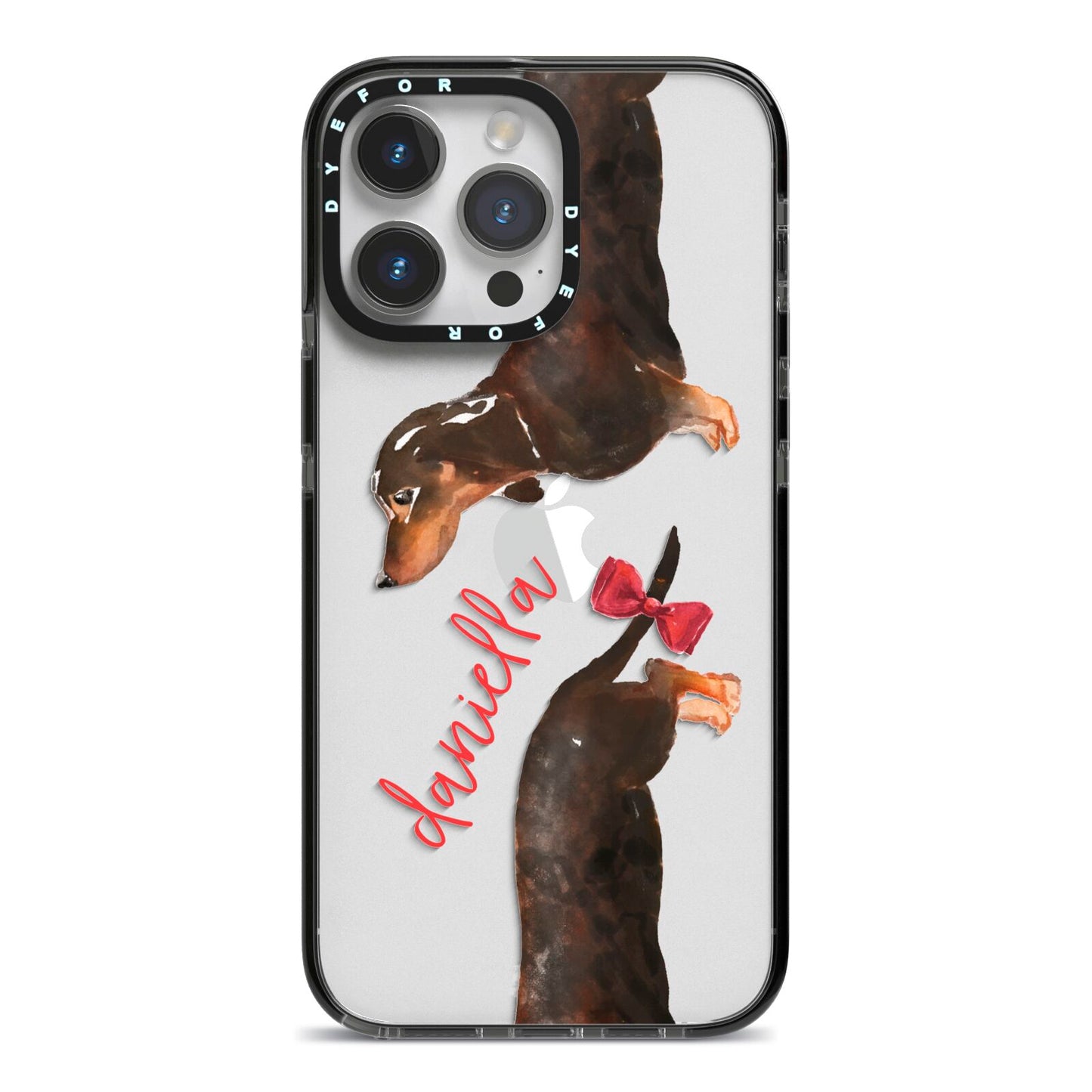 Custom Dachshund iPhone 14 Pro Max Black Impact Case on Silver phone