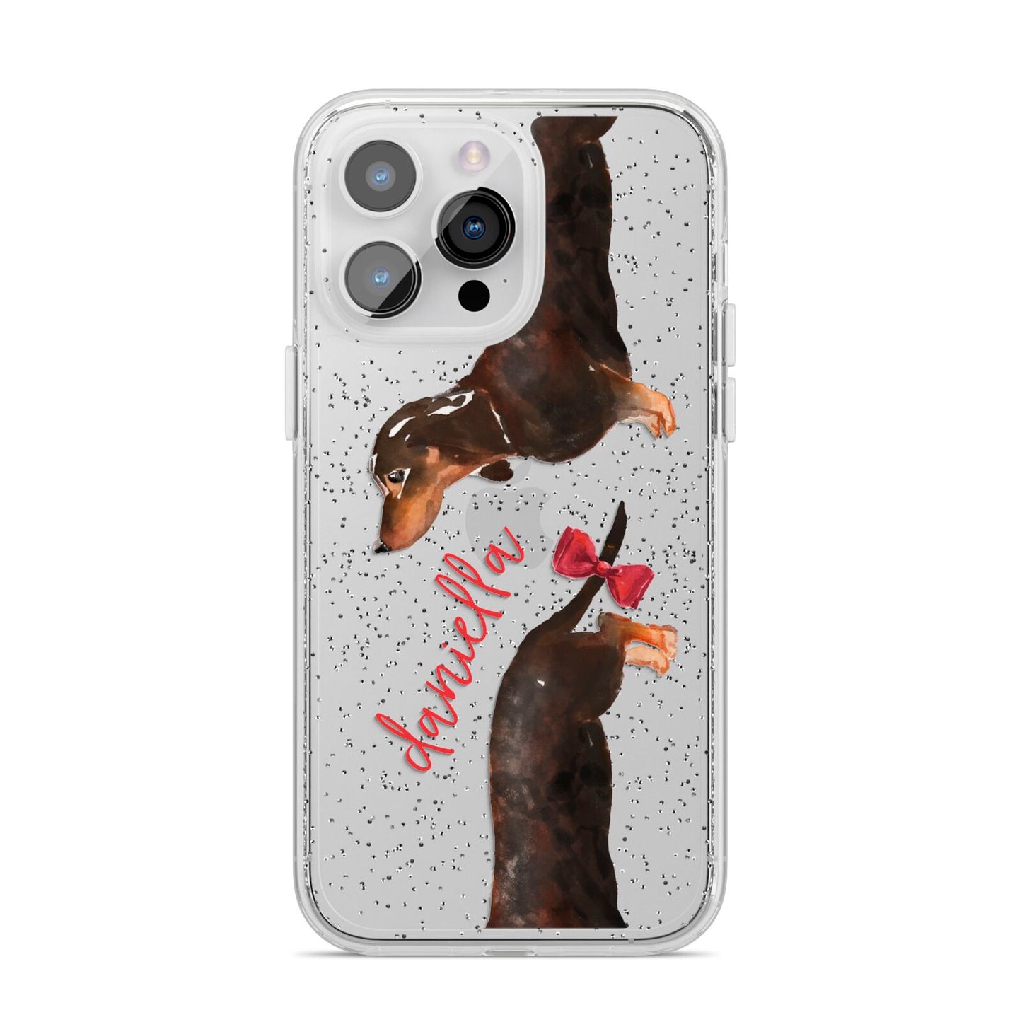 Custom Dachshund iPhone 14 Pro Max Glitter Tough Case Silver