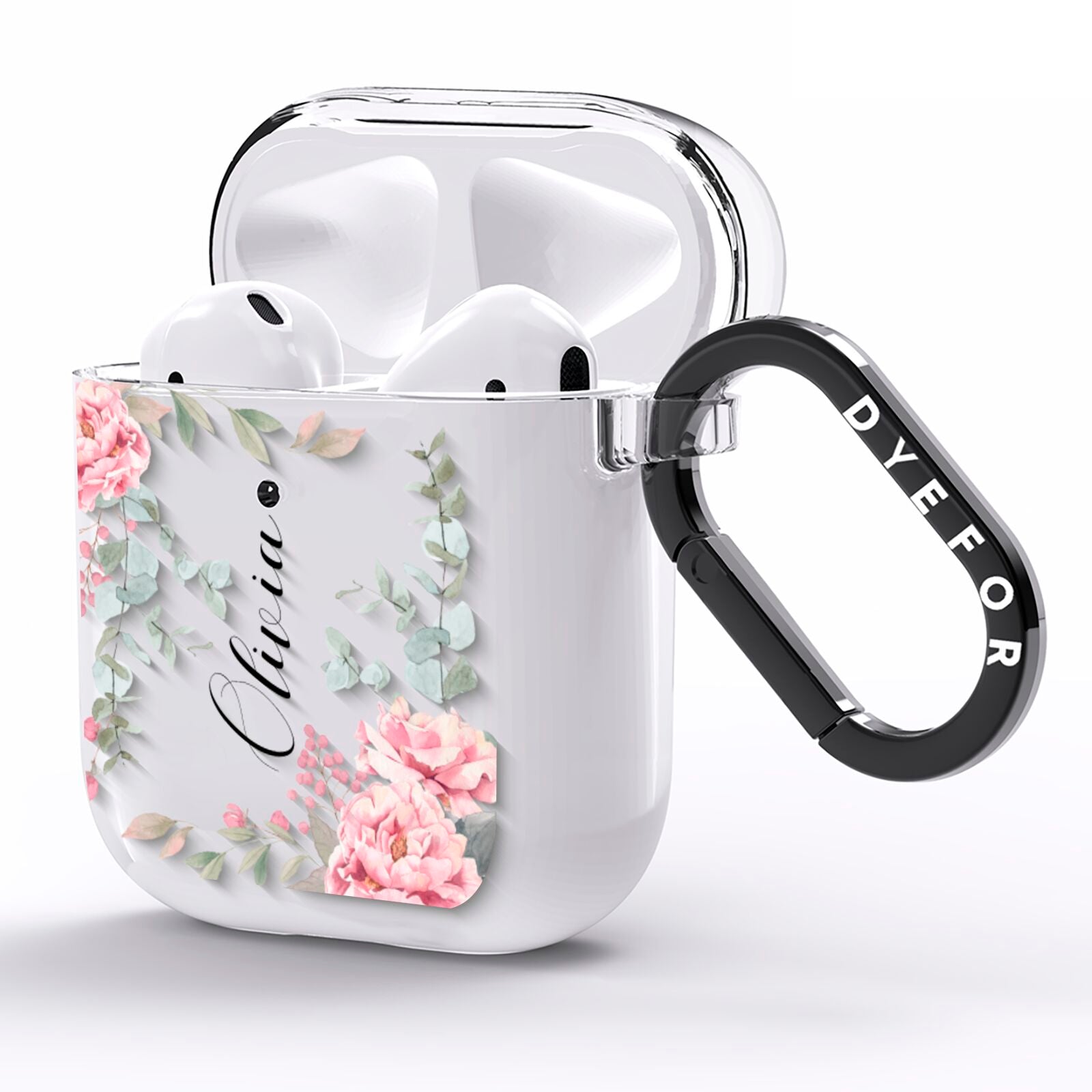 Custom Decorative Floral AirPods Clear Case Side Image