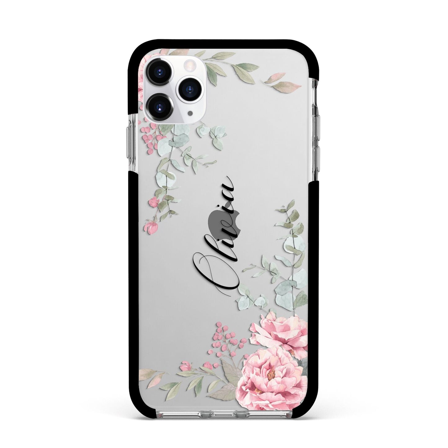 Custom Decorative Floral Apple iPhone 11 Pro Max in Silver with Black Impact Case