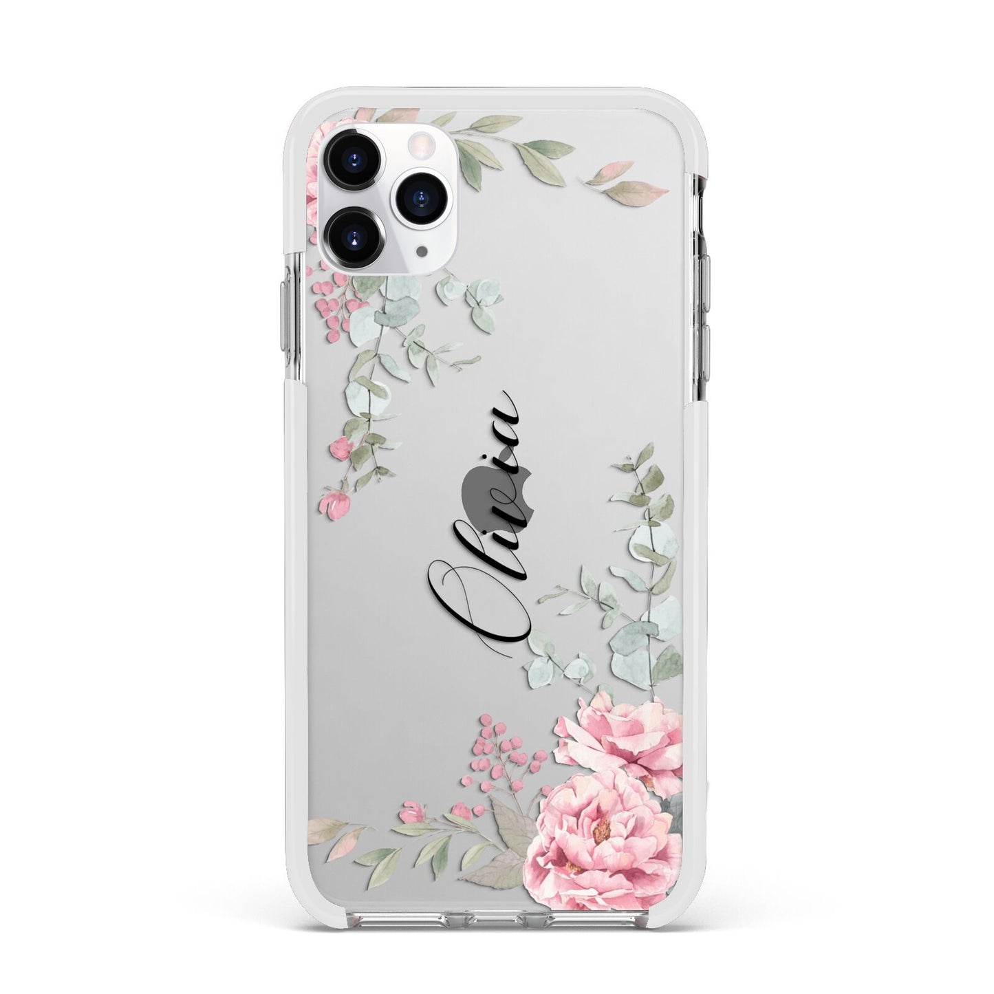 Custom Decorative Floral Apple iPhone 11 Pro Max in Silver with White Impact Case