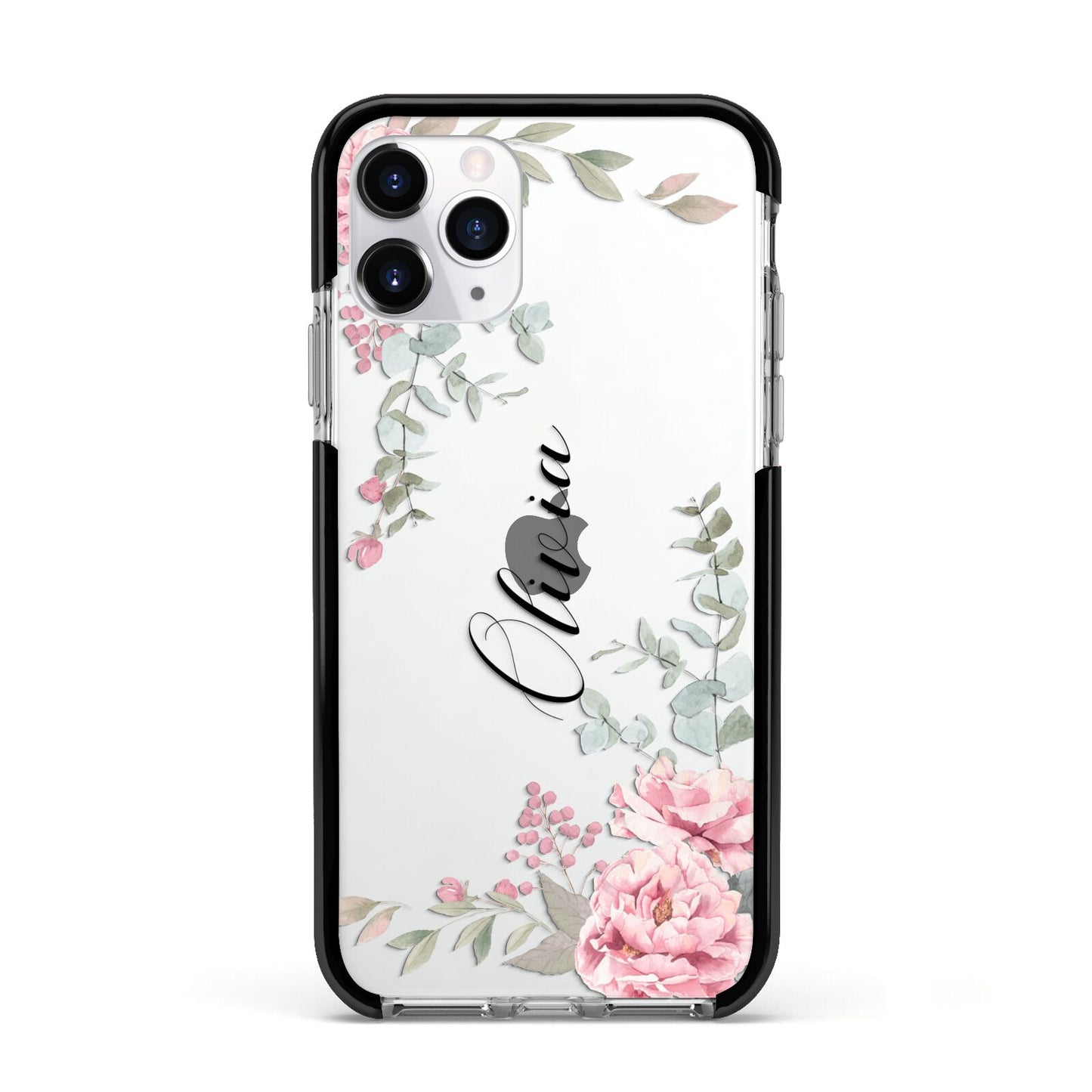 Custom Decorative Floral Apple iPhone 11 Pro in Silver with Black Impact Case