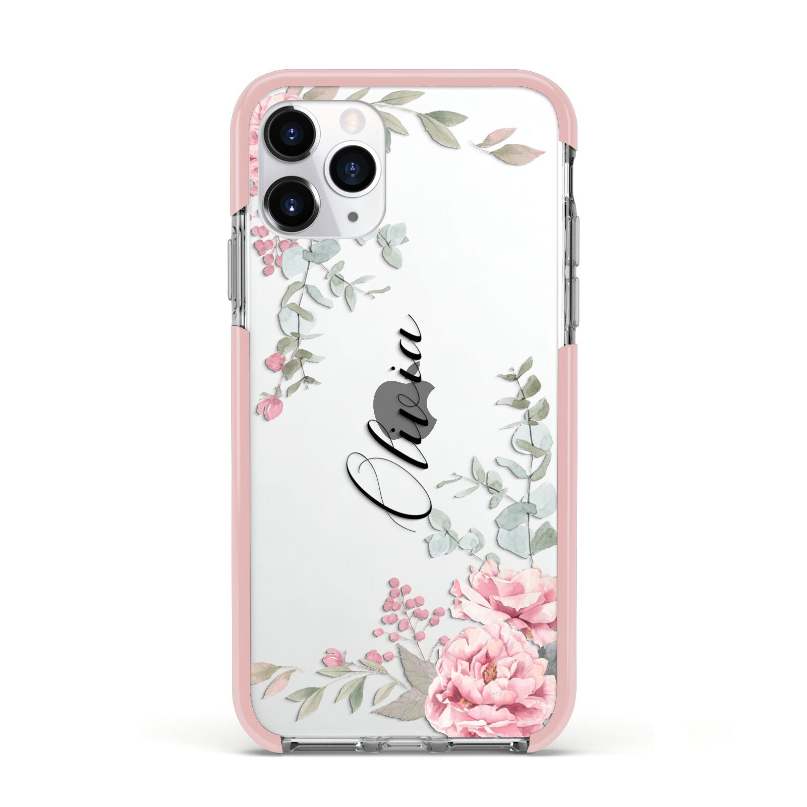 Custom Decorative Floral Apple iPhone 11 Pro in Silver with Pink Impact Case