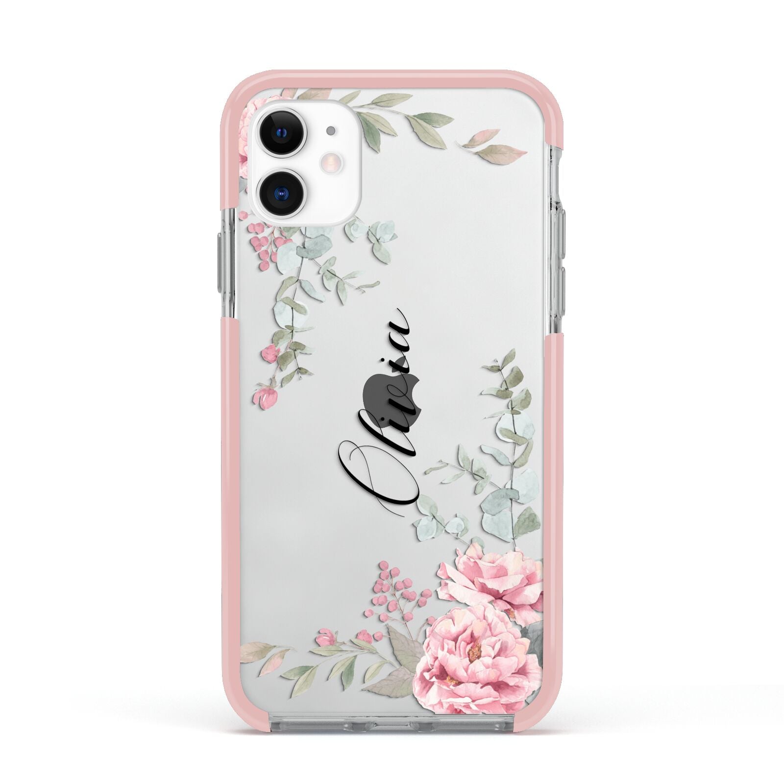 Custom Decorative Floral Apple iPhone 11 in White with Pink Impact Case