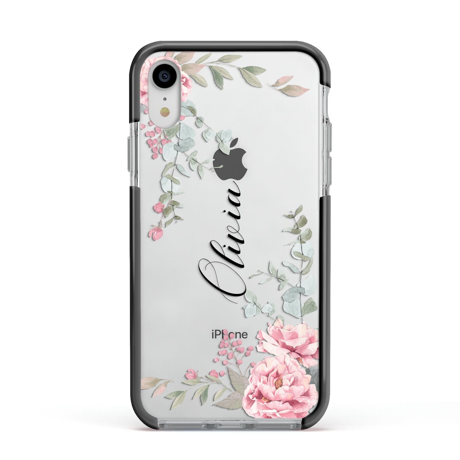 Custom Decorative Floral Apple iPhone XR Impact Case Black Edge on Silver Phone