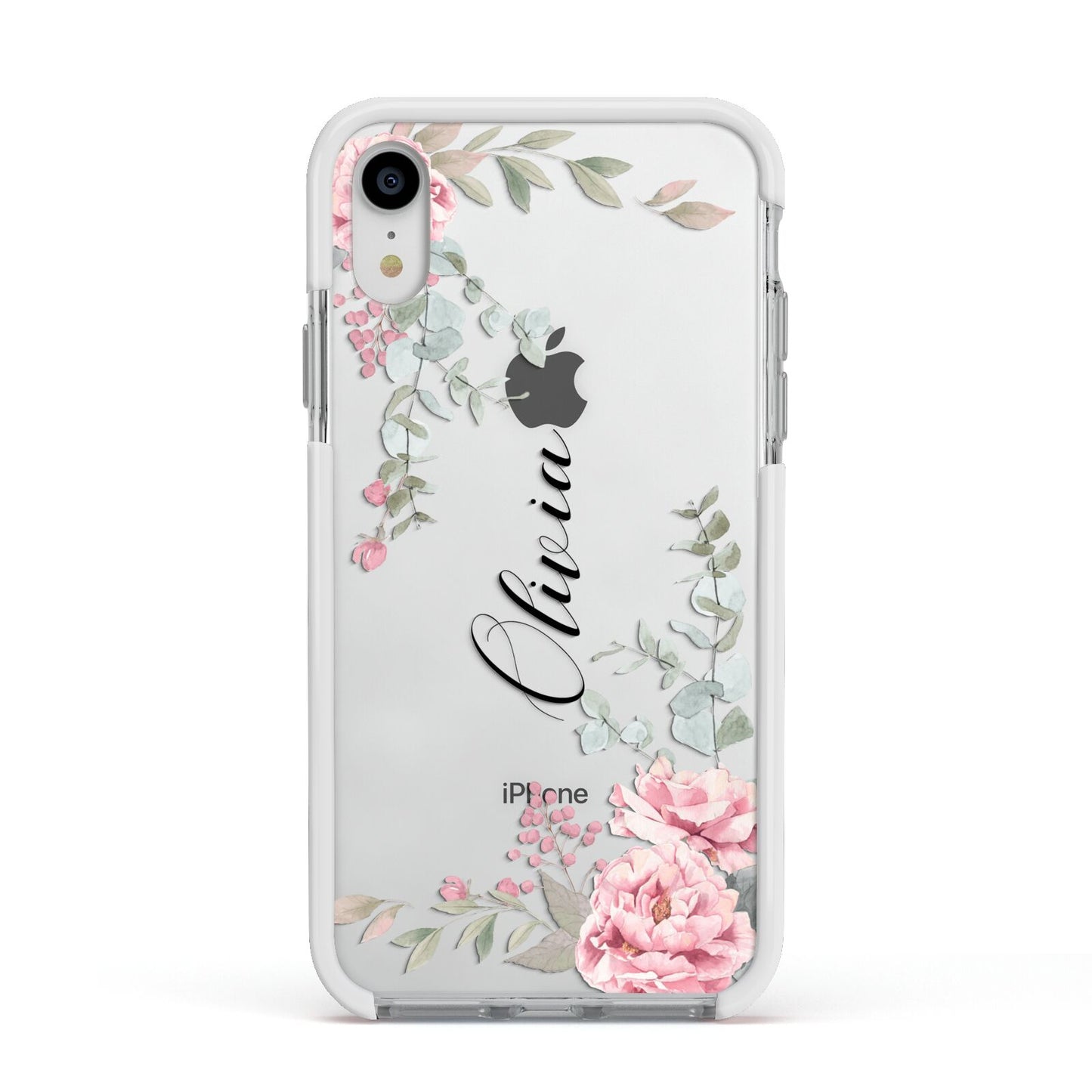 Custom Decorative Floral Apple iPhone XR Impact Case White Edge on Silver Phone