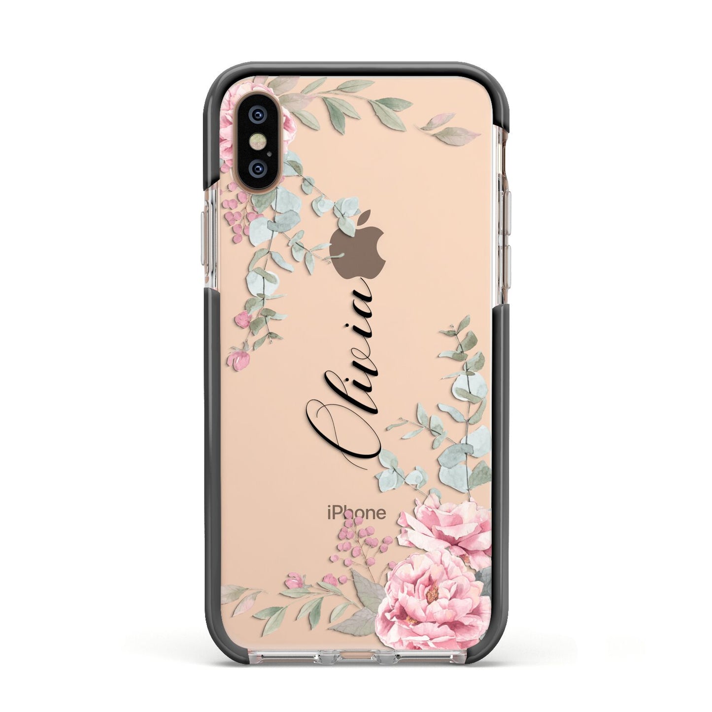 Custom Decorative Floral Apple iPhone Xs Impact Case Black Edge on Gold Phone