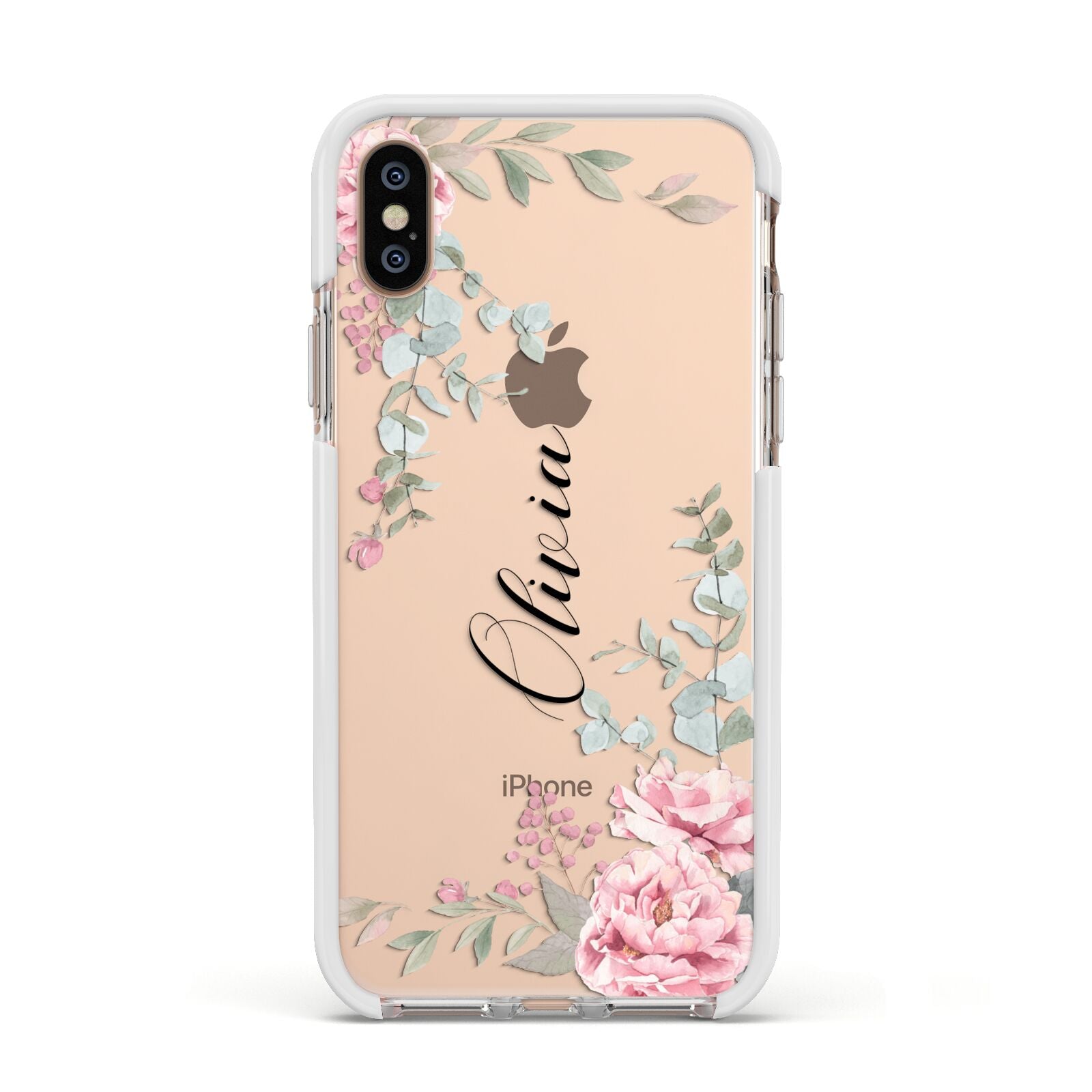 Custom Decorative Floral Apple iPhone Xs Impact Case White Edge on Gold Phone