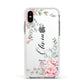 Custom Decorative Floral Apple iPhone Xs Impact Case White Edge on Silver Phone