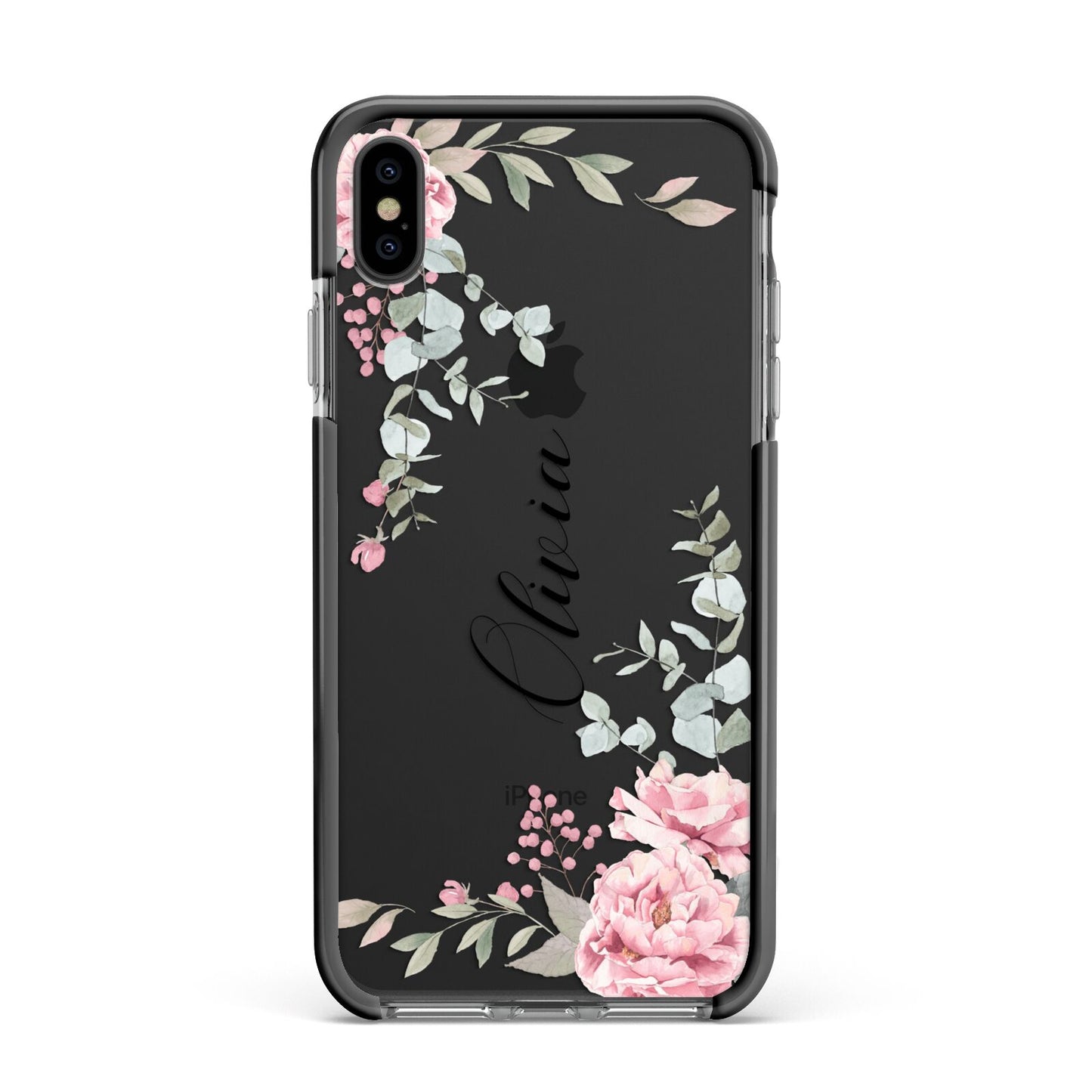 Custom Decorative Floral Apple iPhone Xs Max Impact Case Black Edge on Black Phone