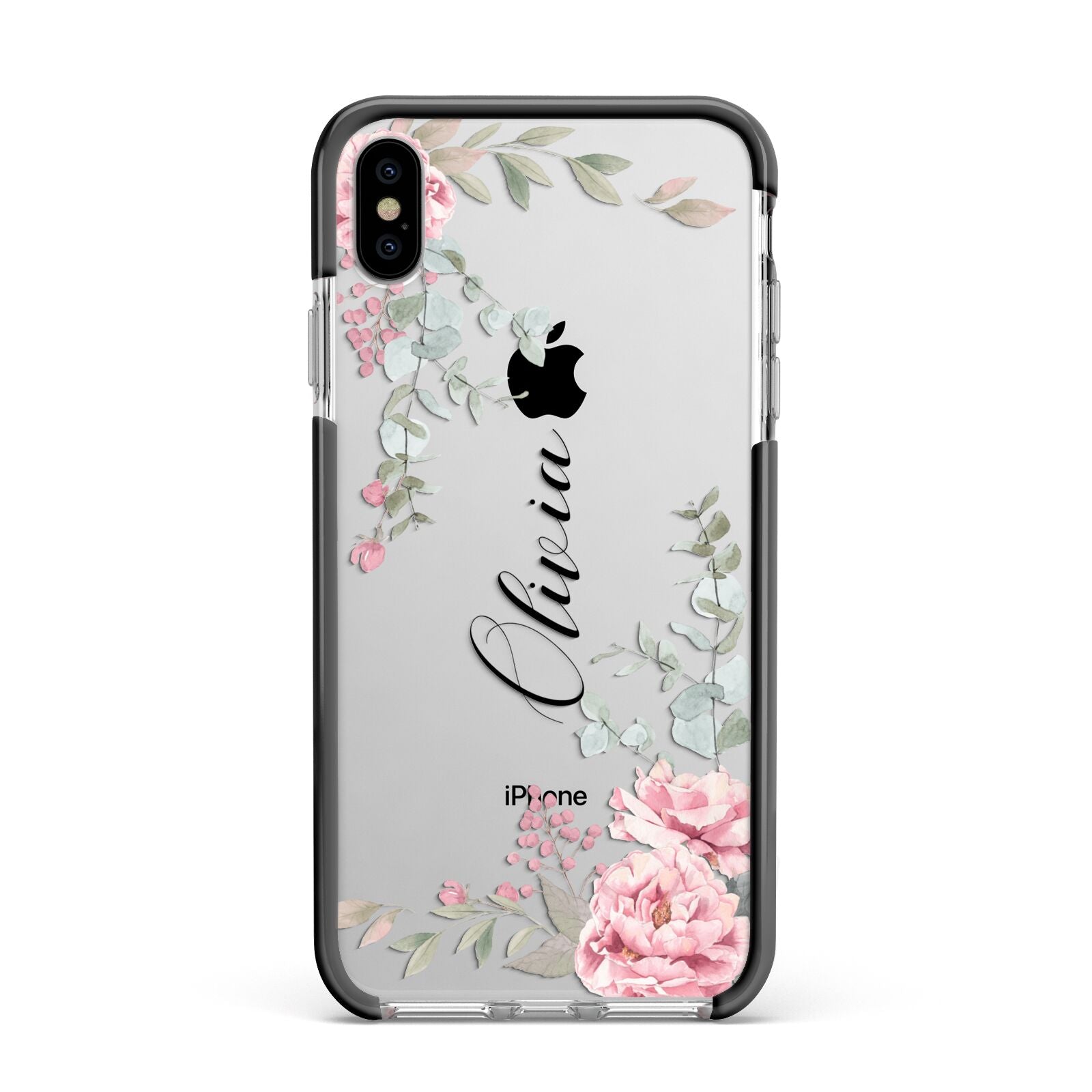 Custom Decorative Floral Apple iPhone Xs Max Impact Case Black Edge on Silver Phone