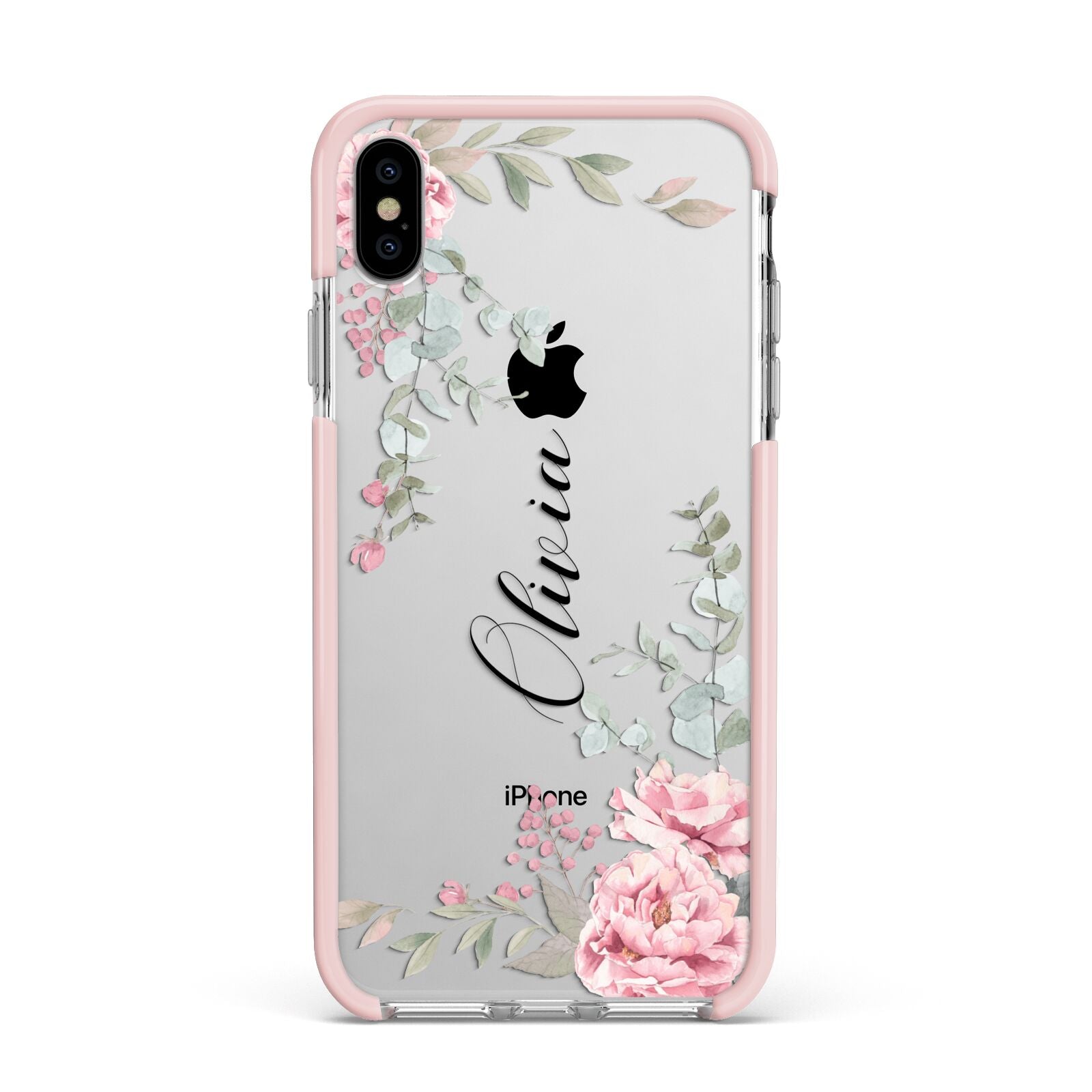 Custom Decorative Floral Apple iPhone Xs Max Impact Case Pink Edge on Silver Phone