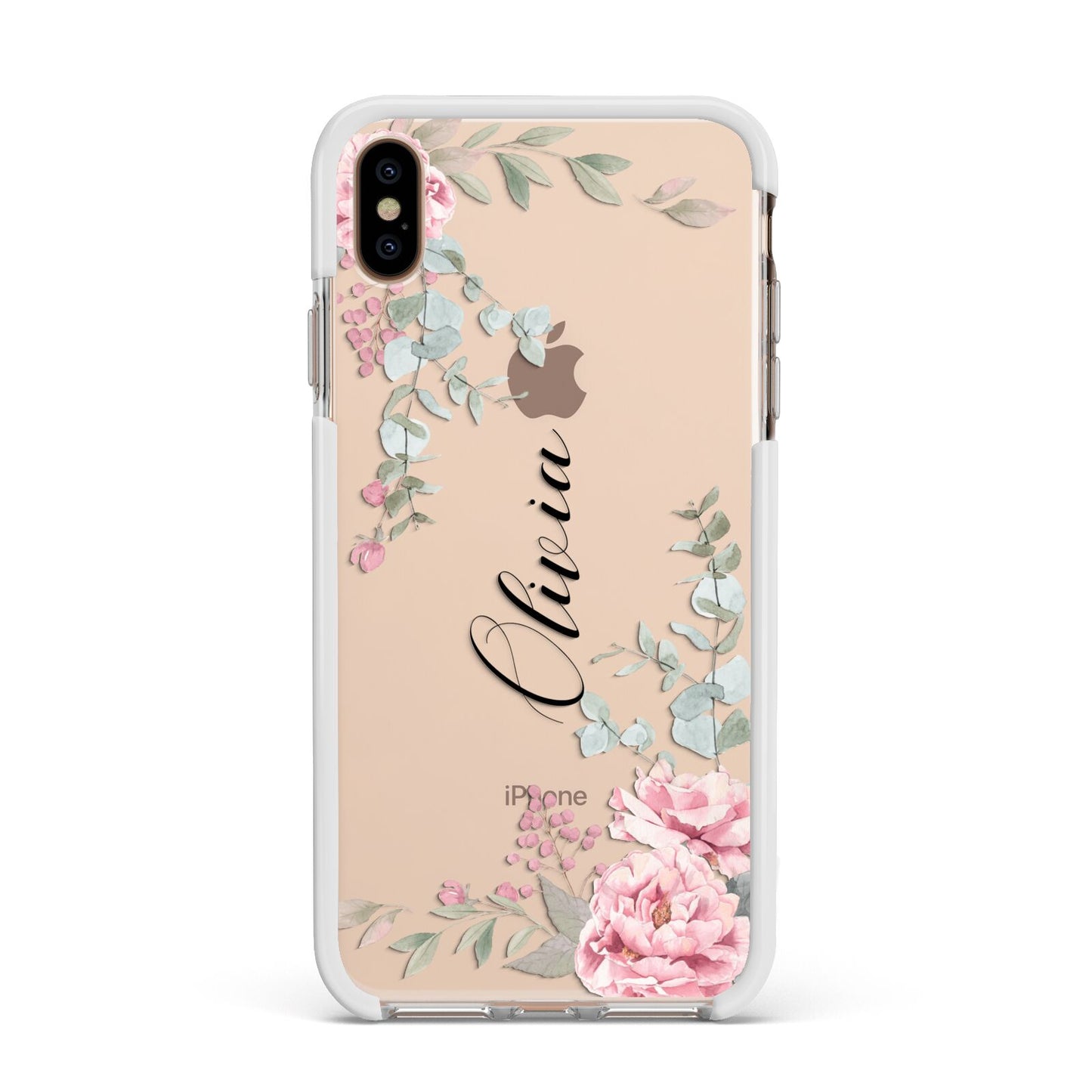 Custom Decorative Floral Apple iPhone Xs Max Impact Case White Edge on Gold Phone