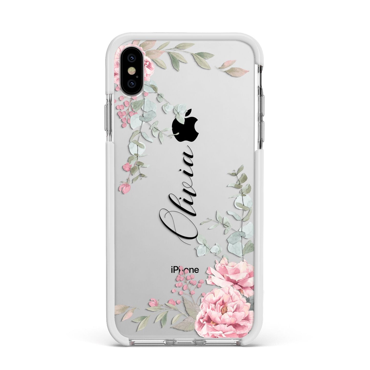 Custom Decorative Floral Apple iPhone Xs Max Impact Case White Edge on Silver Phone