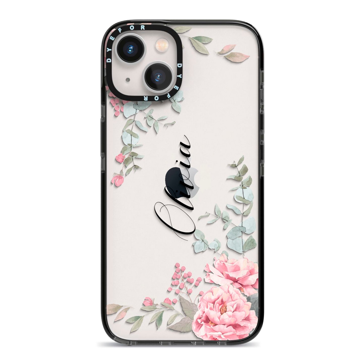 Custom Decorative Floral iPhone 13 Black Impact Case on Silver phone